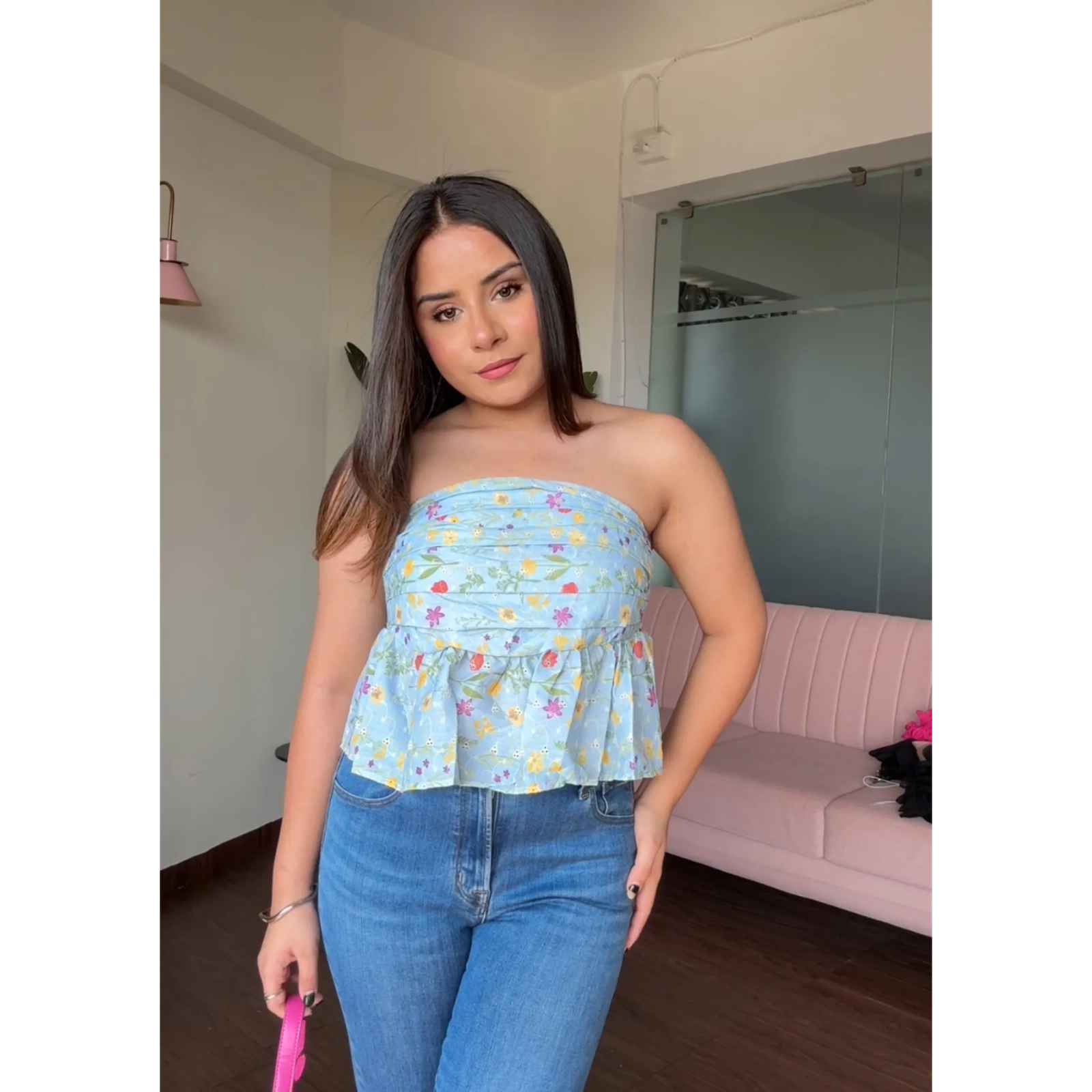 Cotton Ruched Embroidered Tube Top