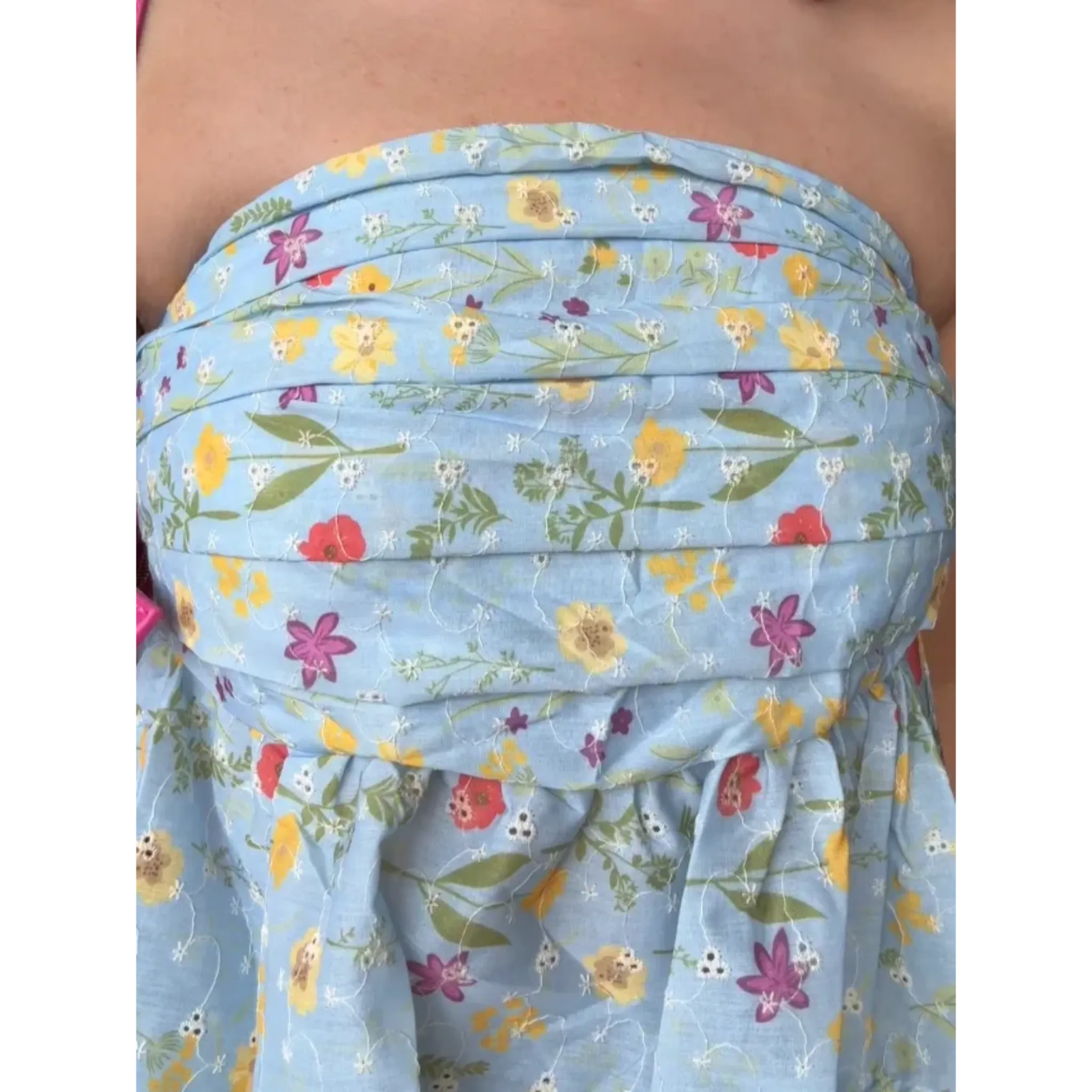 Cotton Ruched Embroidered Tube Top