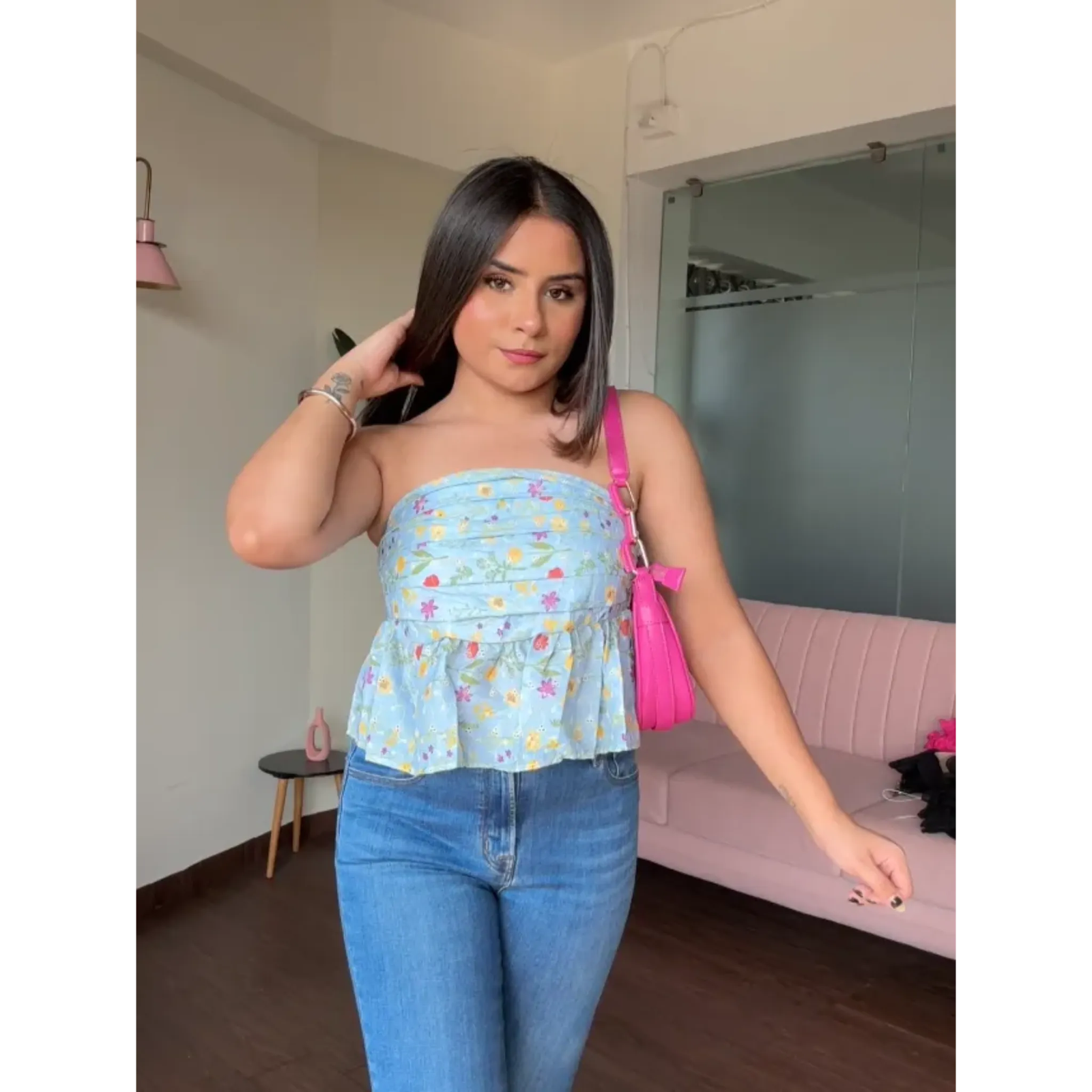 Cotton Ruched Embroidered Tube Top