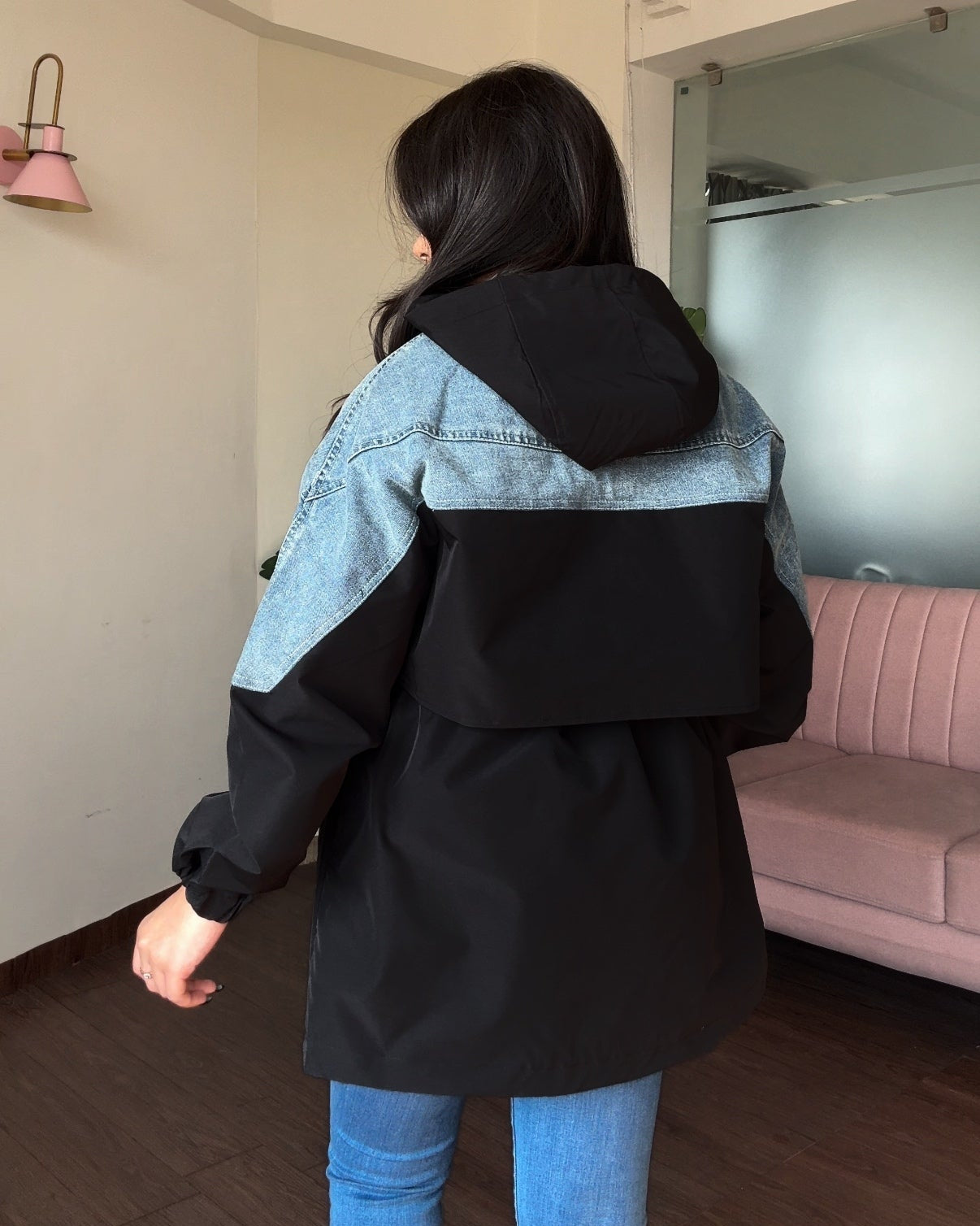 Denim Detailing Waist Adjustable Trench Coat