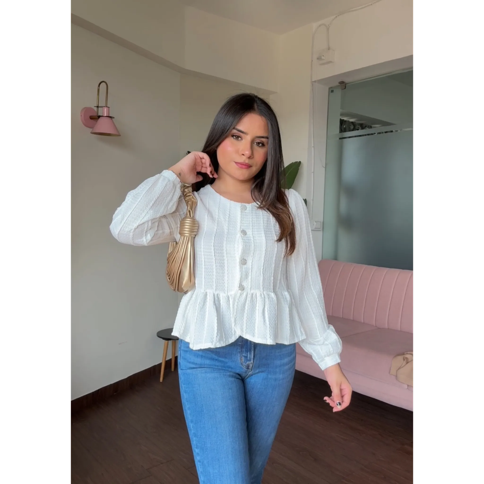 Textured Retro Peplum Top