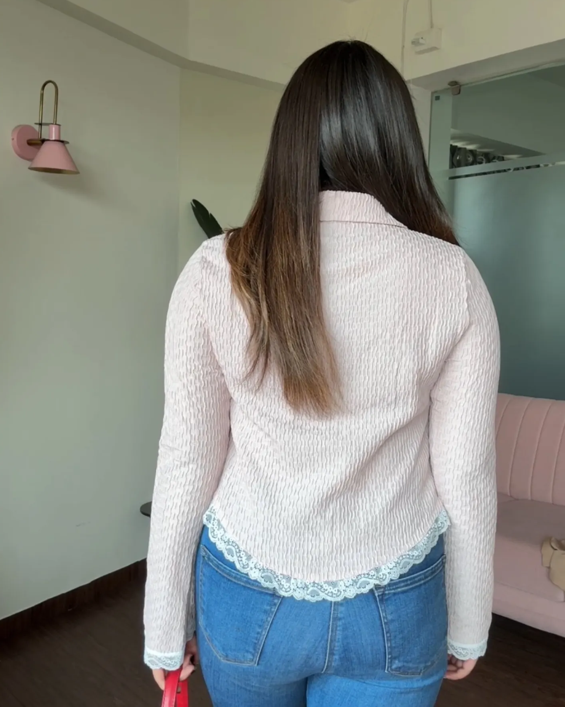 Cherry Detail Textured Collared Top