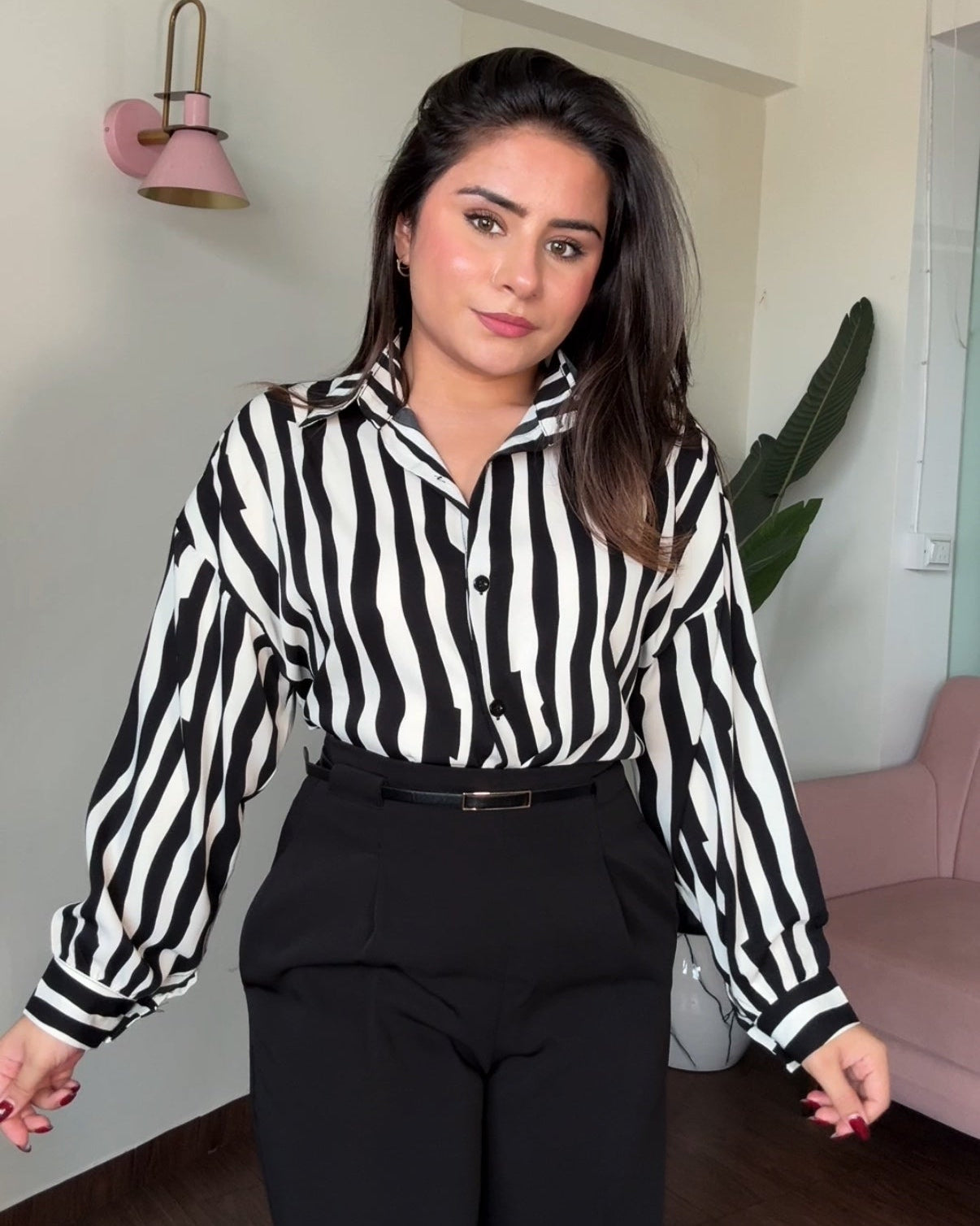 Printed Stripe Crepe Full Sleeves Shirt