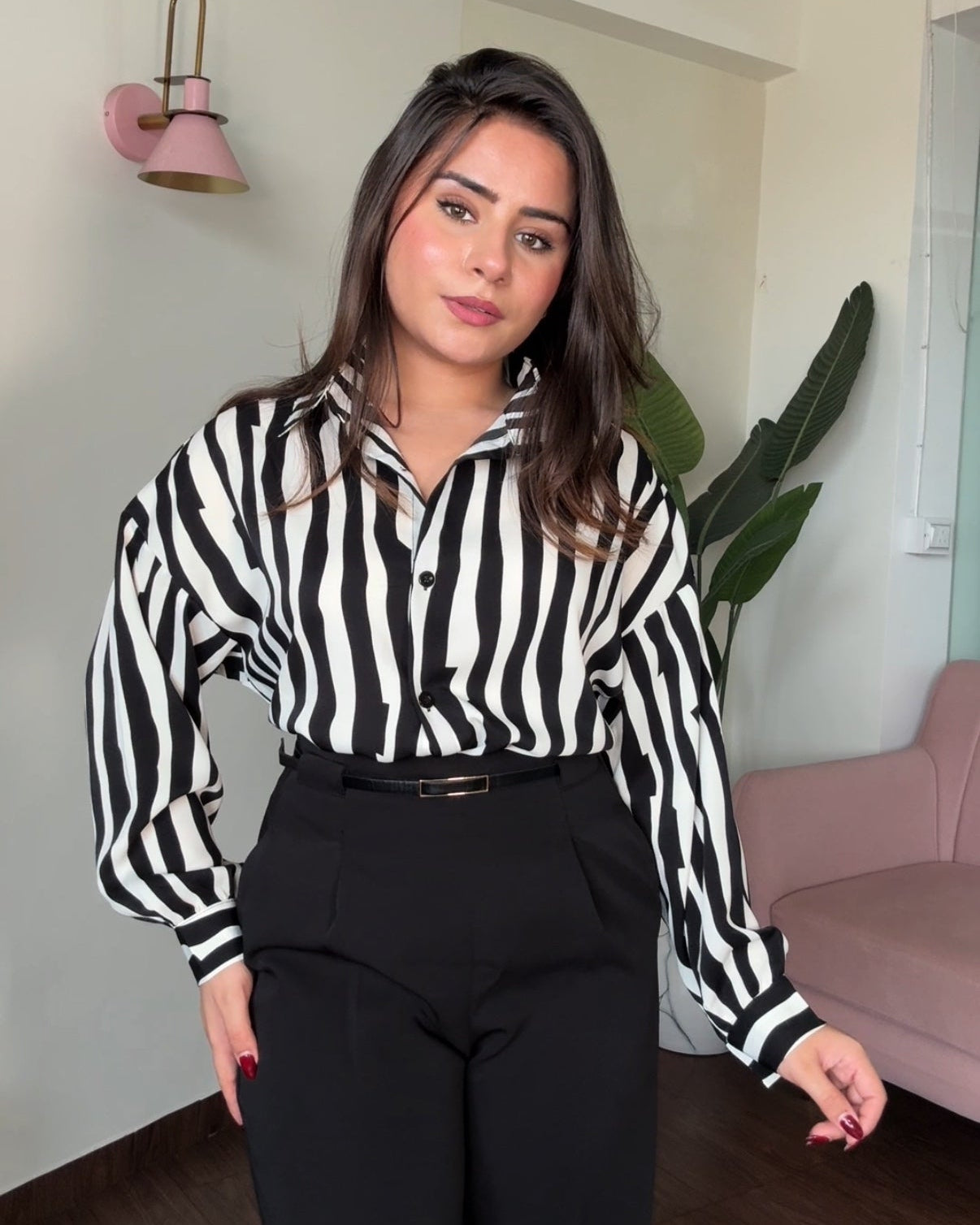 Printed Stripe Crepe Full Sleeves Shirt