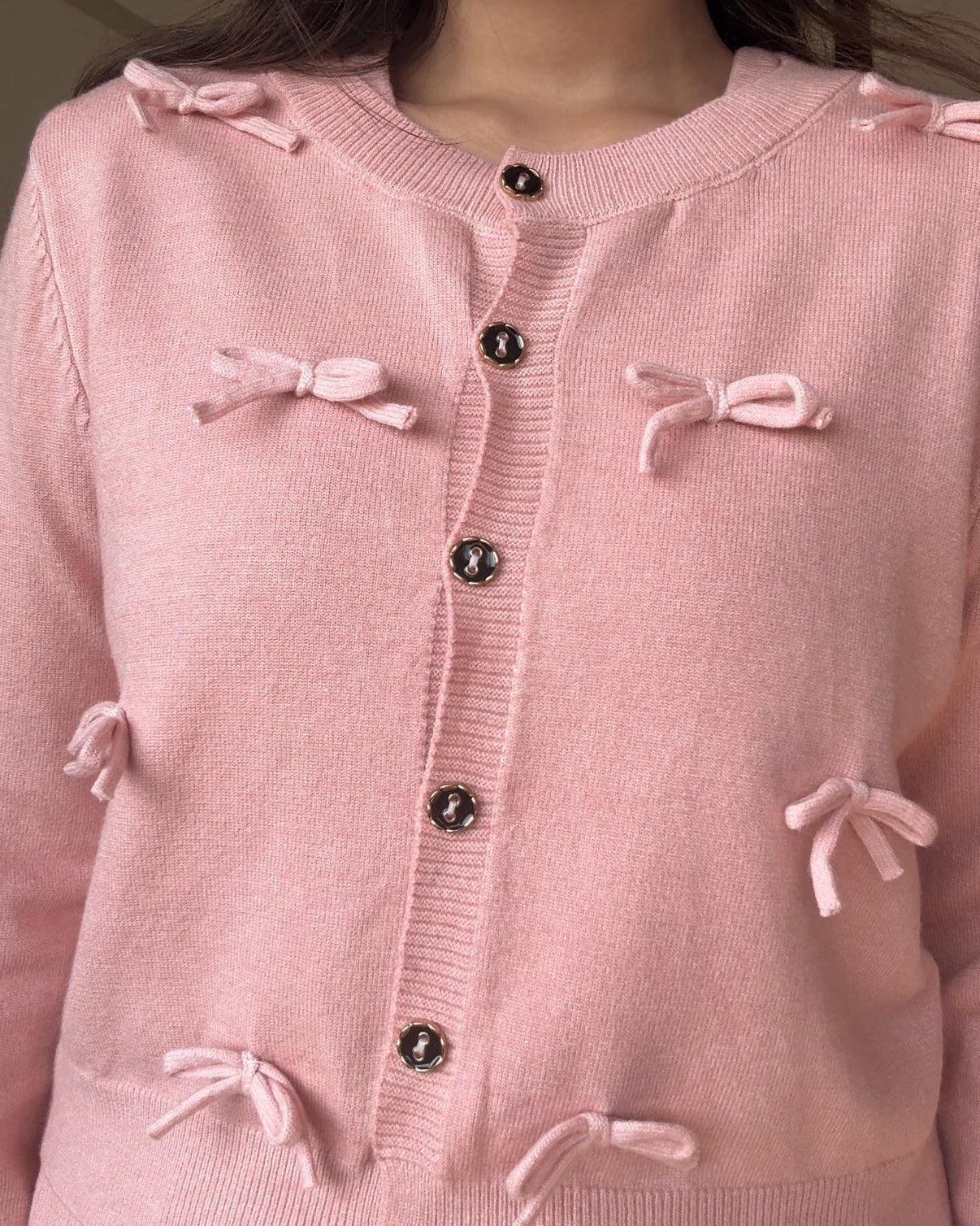 Bow Cardigan Detailing Winter Midi Dress