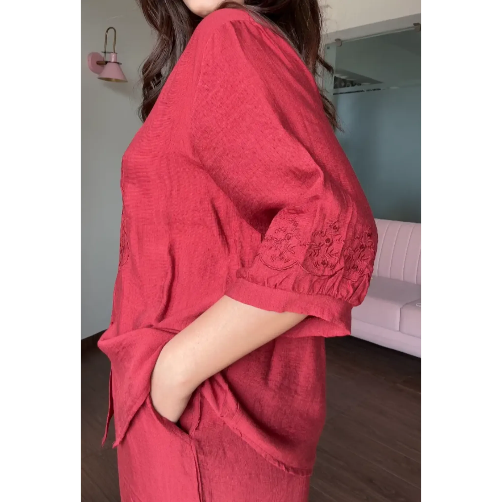 Embroidery Cotton Monochrome Wide Leg Co-ord Set