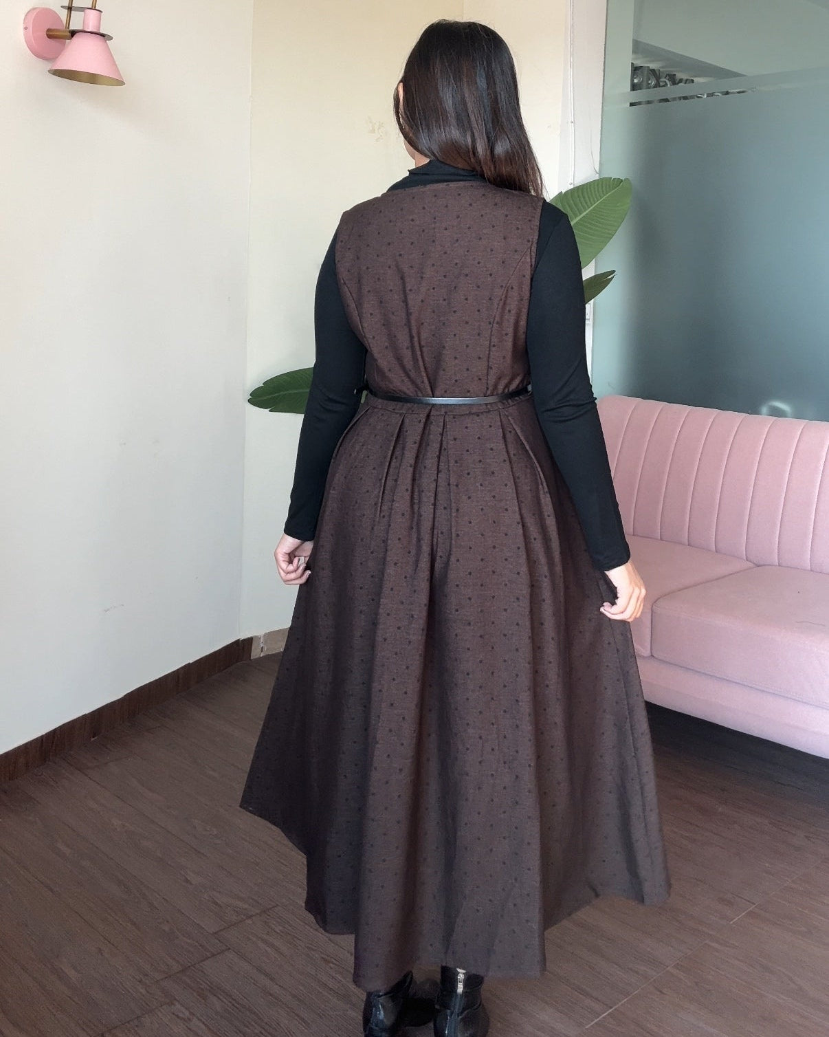 Polka Dot Detailing 3 Piece Winter Dress With Inner