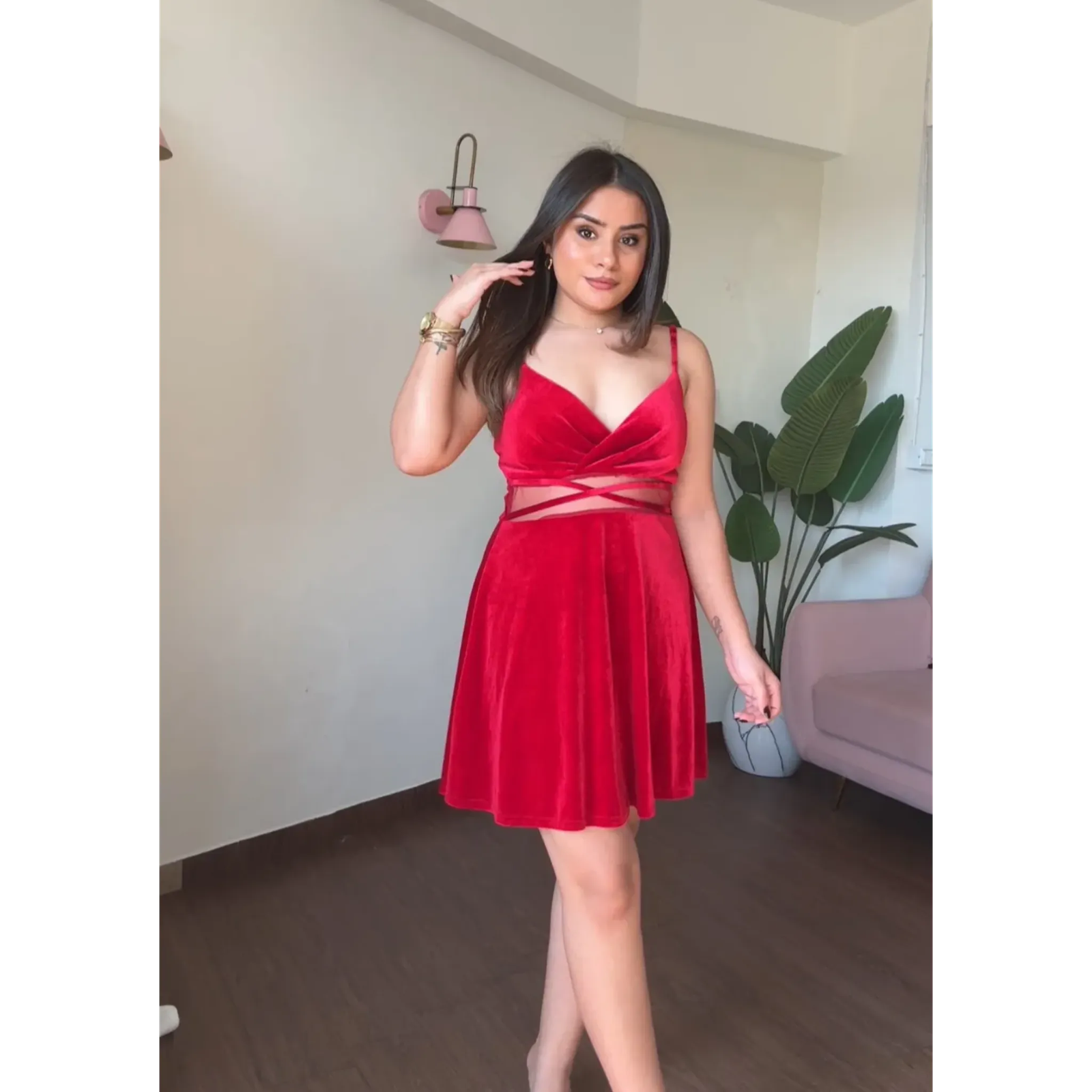 Velvet Skater Dress With Cut Out Detailing