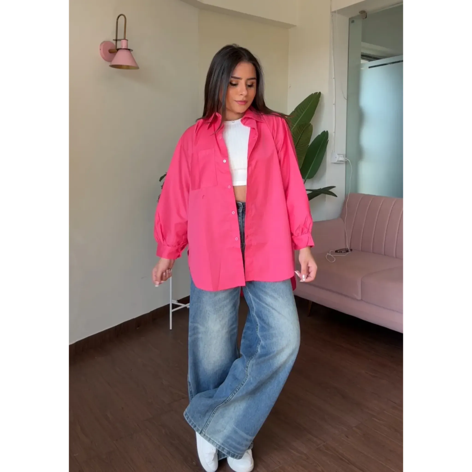 Candy Colour Solid Oversized Cotton Shirt