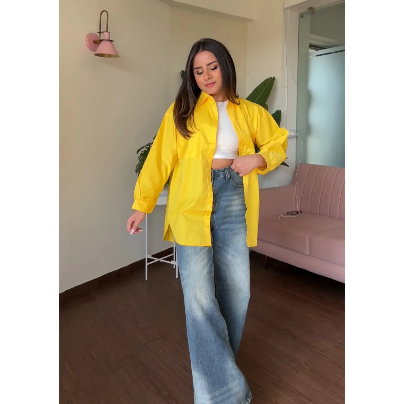 Candy Colour Solid Oversized Cotton Shirt