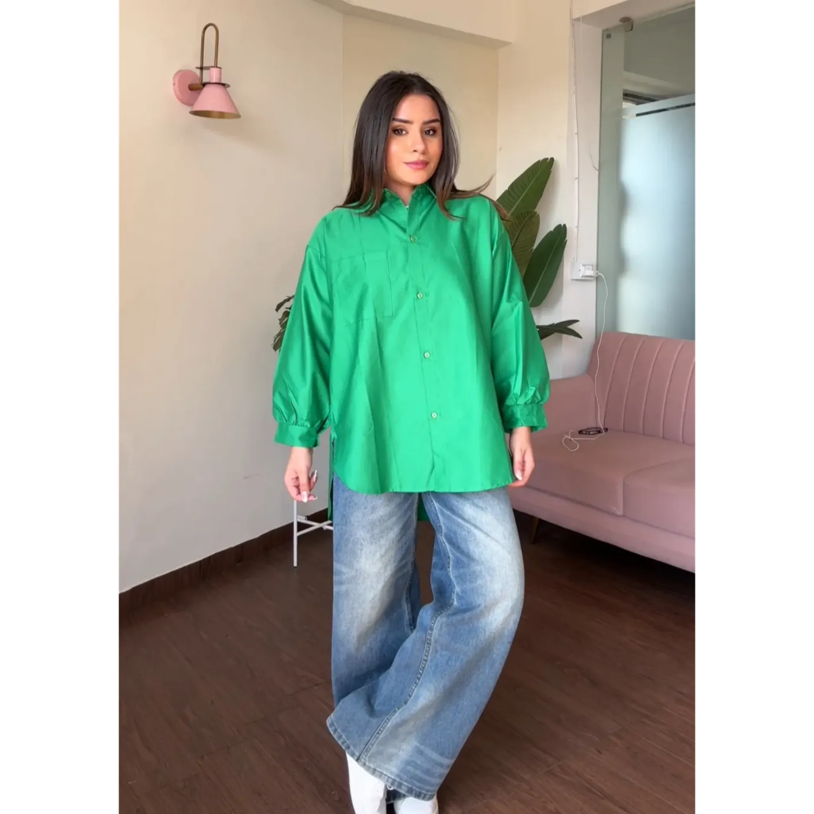 Candy Colour Solid Oversized Cotton Shirt