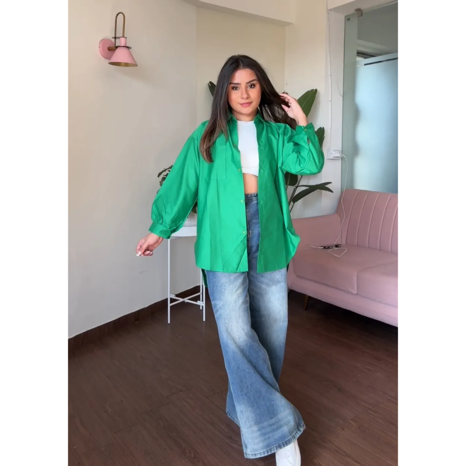 Candy Colour Solid Oversized Cotton Shirt