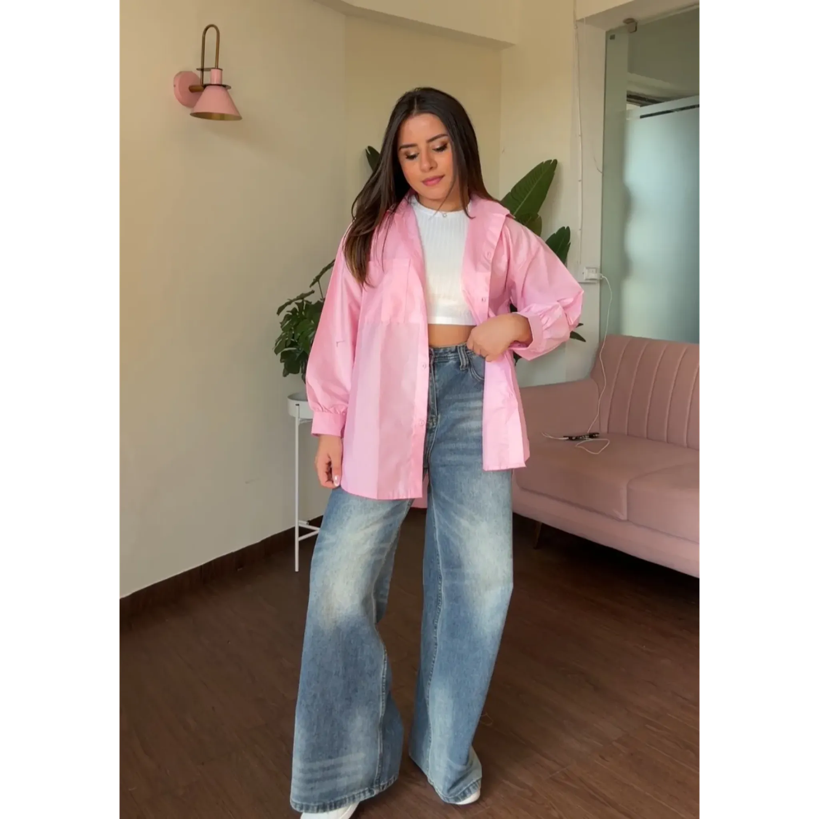 Candy Colour Solid Oversized Cotton Shirt