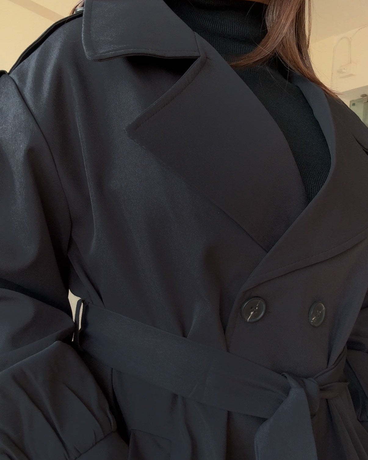 Fit And Flared Mini Black Trench Coat