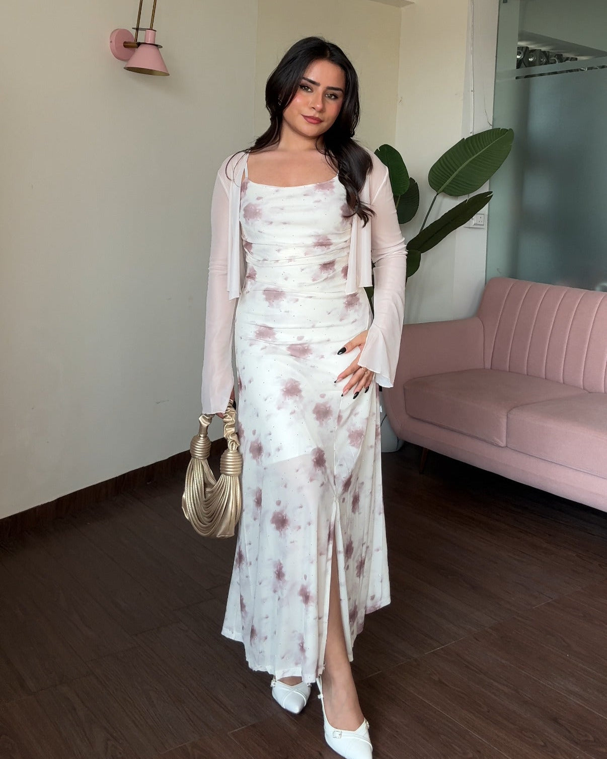 Rhinestone Detailing Floral Fit And Flare Dress With Shrug