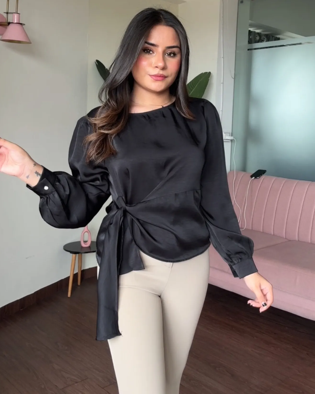 Wrap Style Satin Top