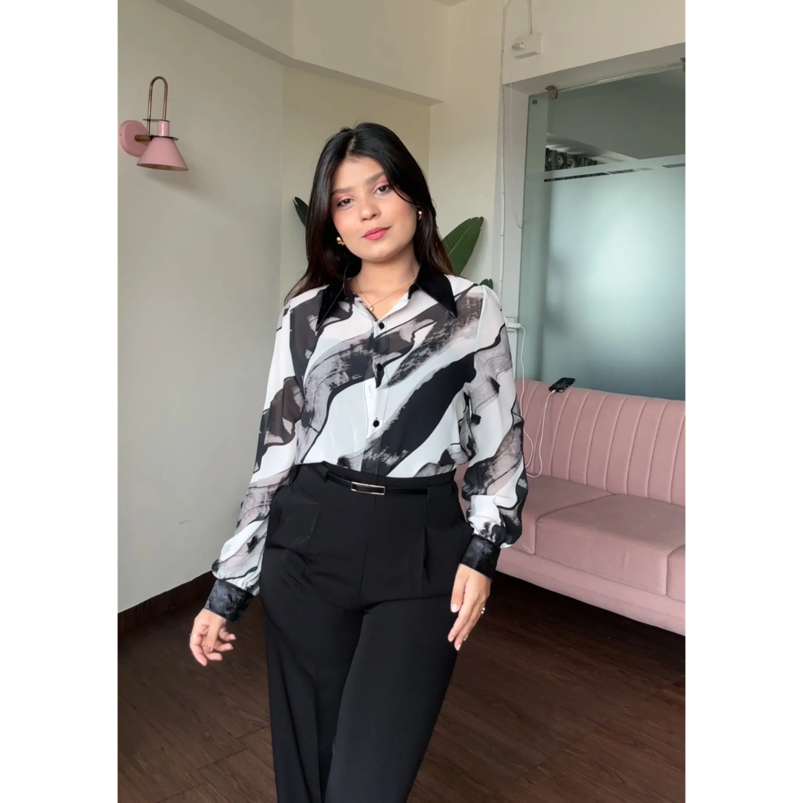 Abstract Chiffon Printed Shirt