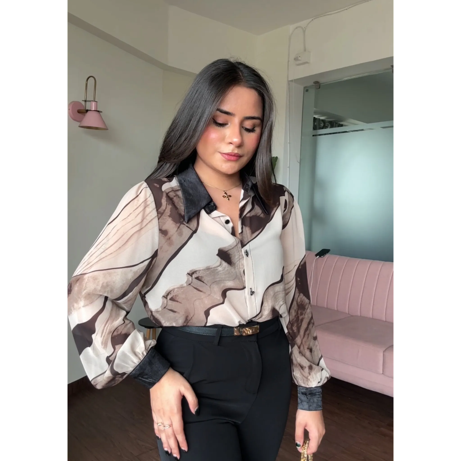 Abstract Chiffon Printed Shirt