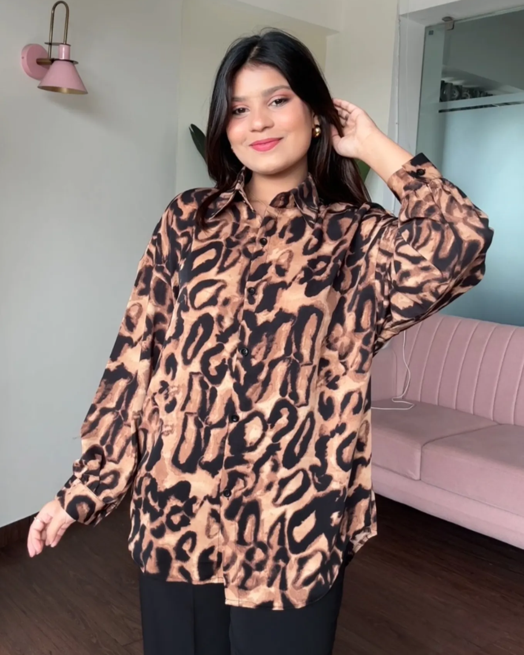 Cheetah Printed Crepe Full Sleeves Shirt