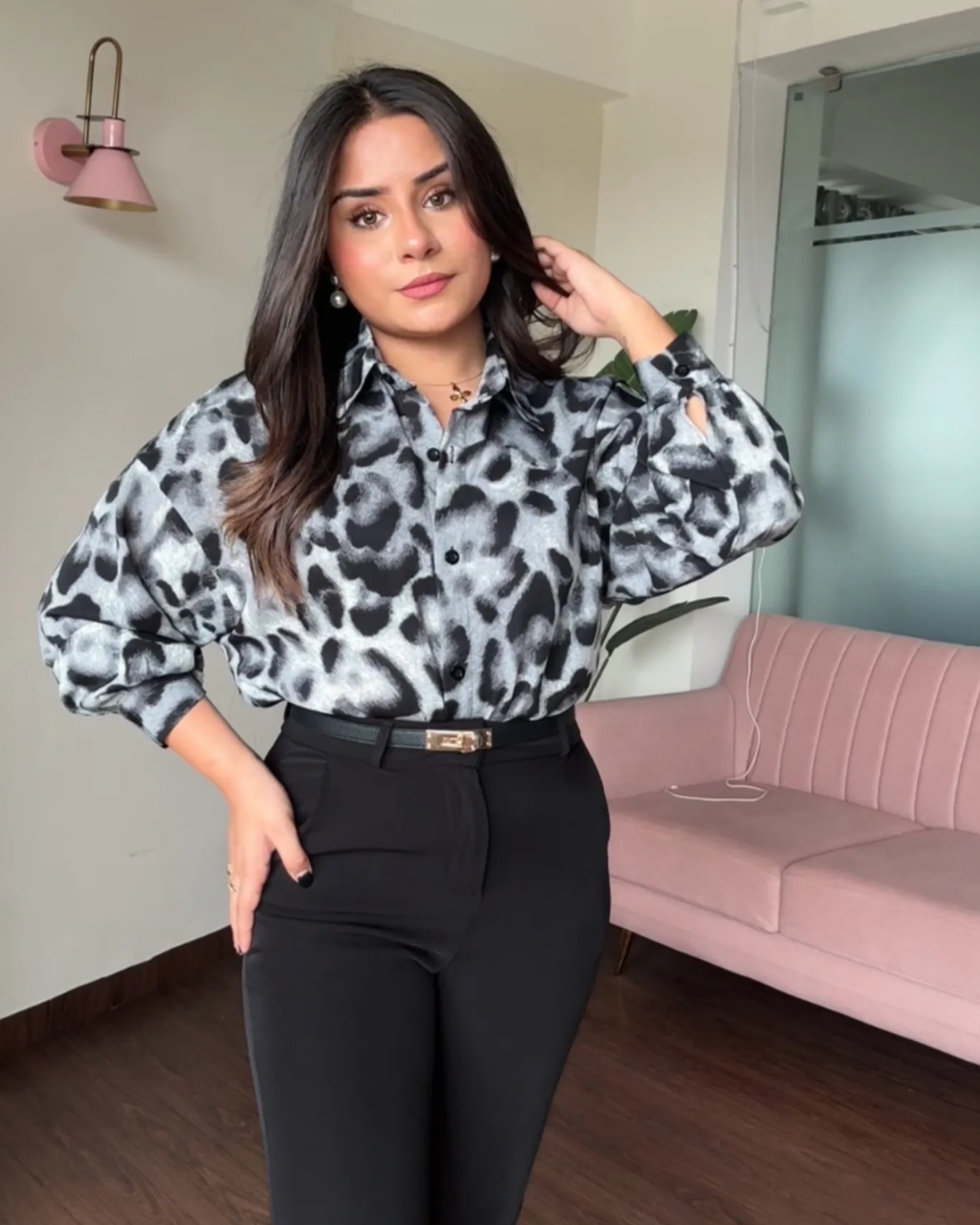 Cheetah Printed Crepe Full Sleeves Shirt
