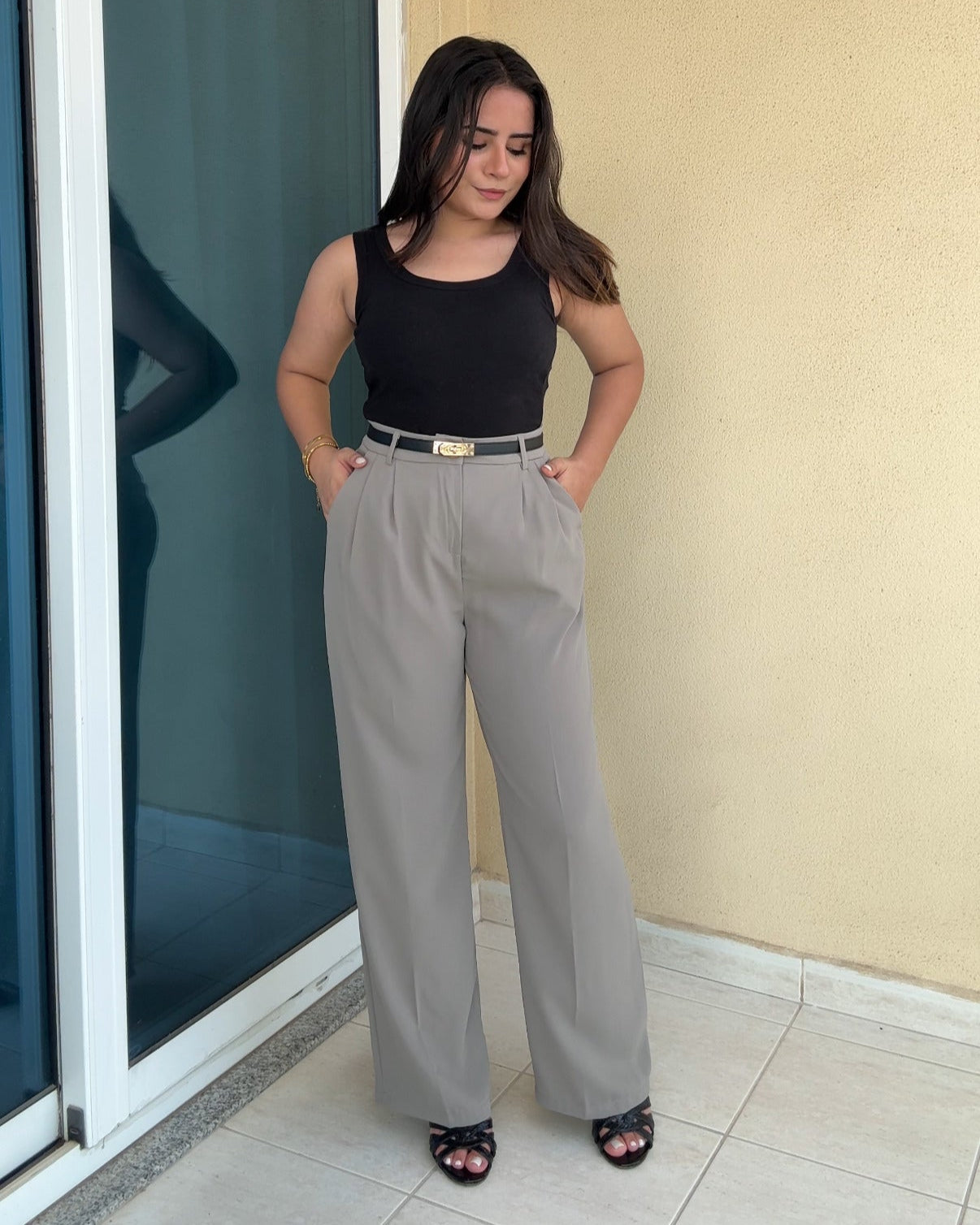 High Waisted Tailored Wide Leg Pants