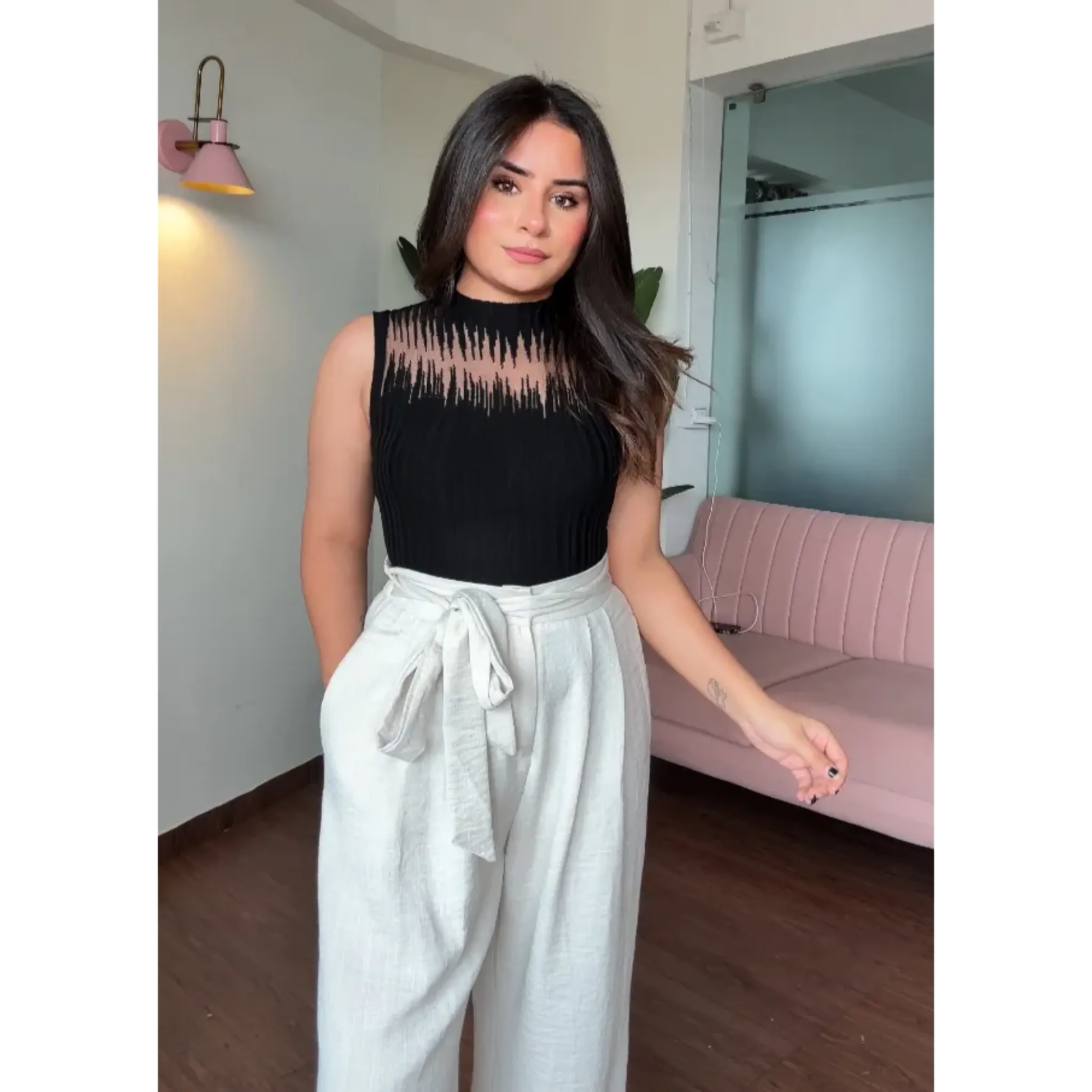 Mesh Hanging Ribbed Tank Top