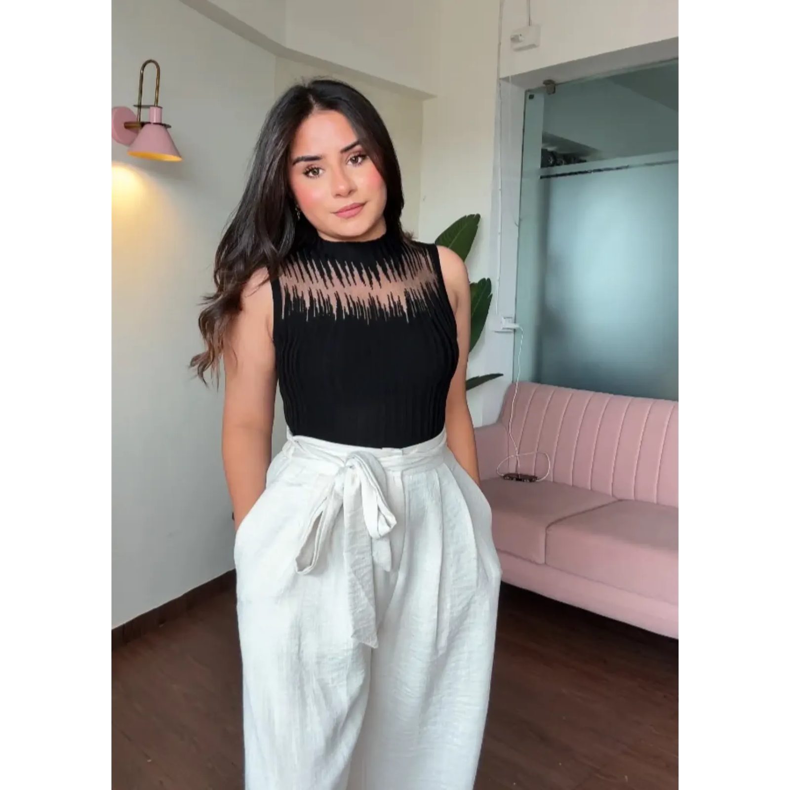 Mesh Hanging Ribbed Tank Top