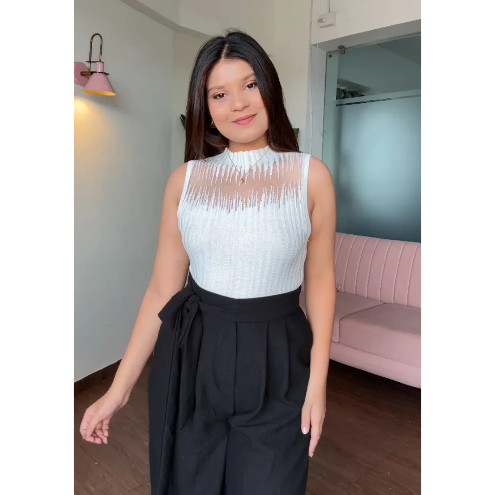 Mesh Hanging Ribbed Tank Top