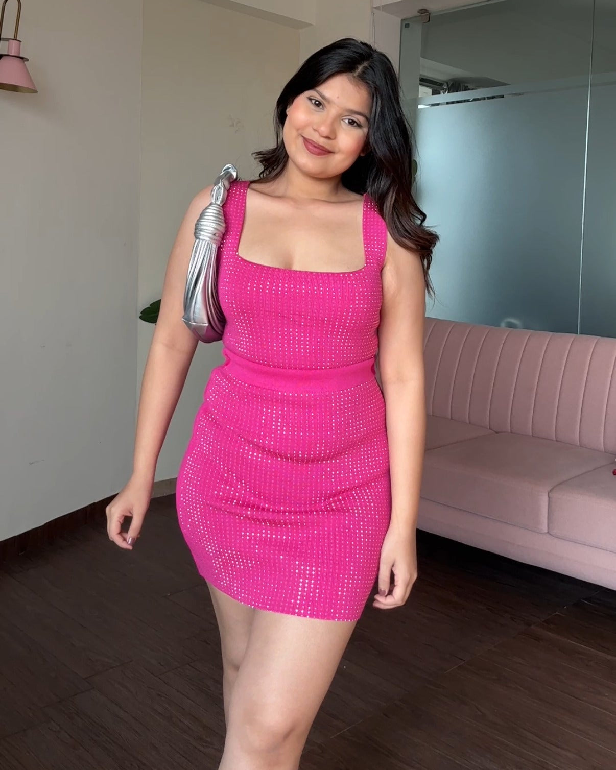 Rhinestone Detailing Tank Top And Mini Skirt Set