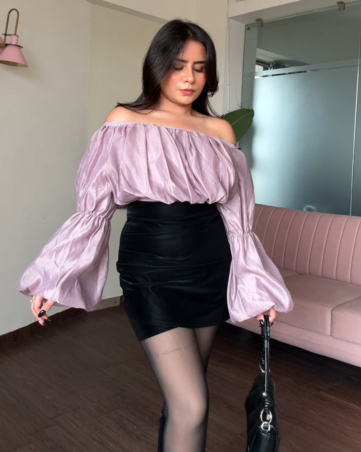 Organza Off Shoulder Balloon Sleeve Top