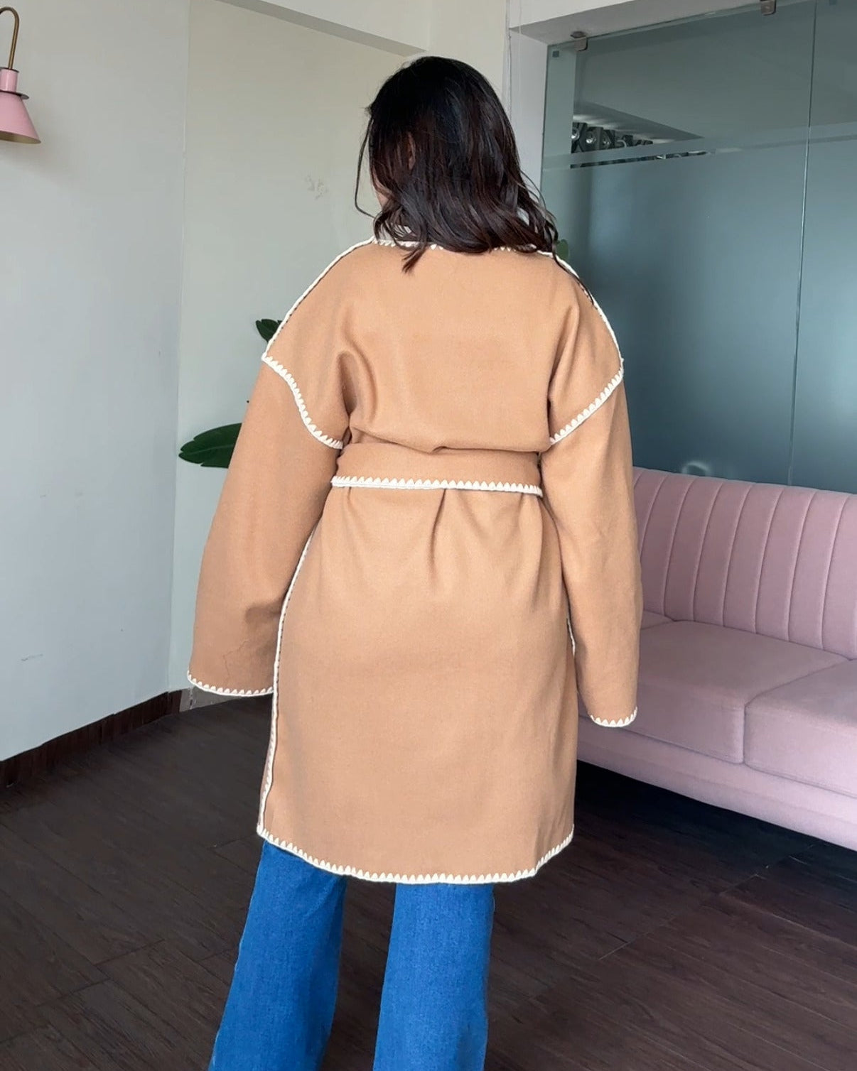 Contrast Stitching Detailing Woollen Coat