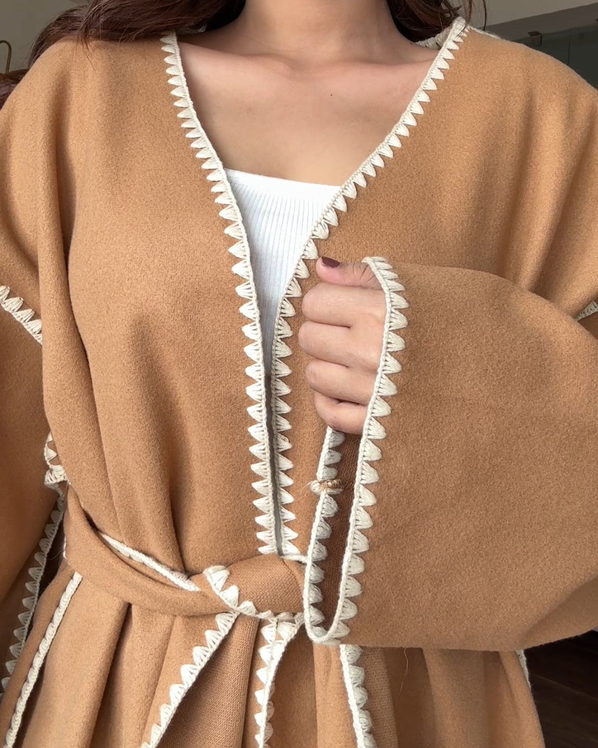 Contrast Stitching Detailing Woollen Coat