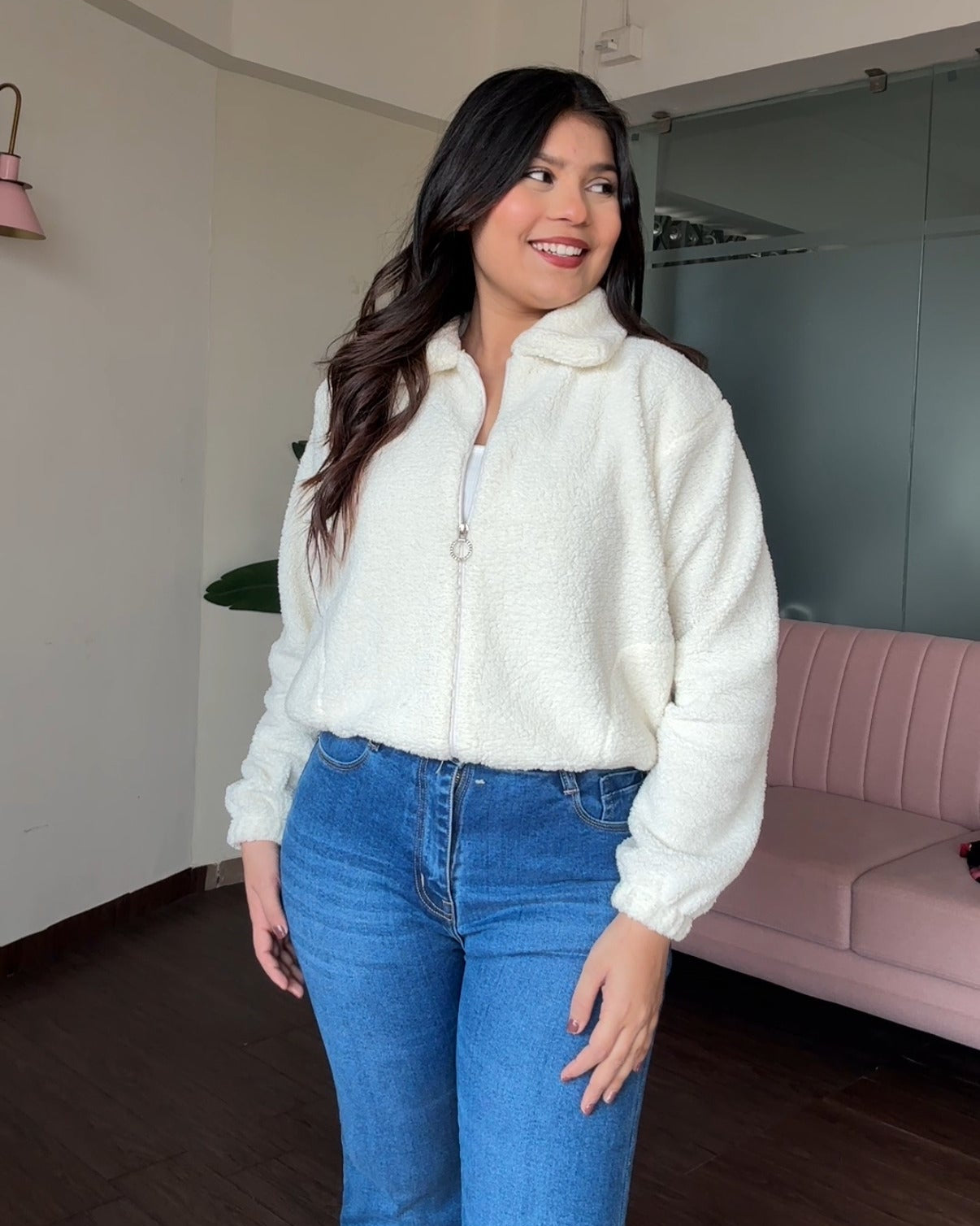 Classic White Teddy Zip Up Jacket