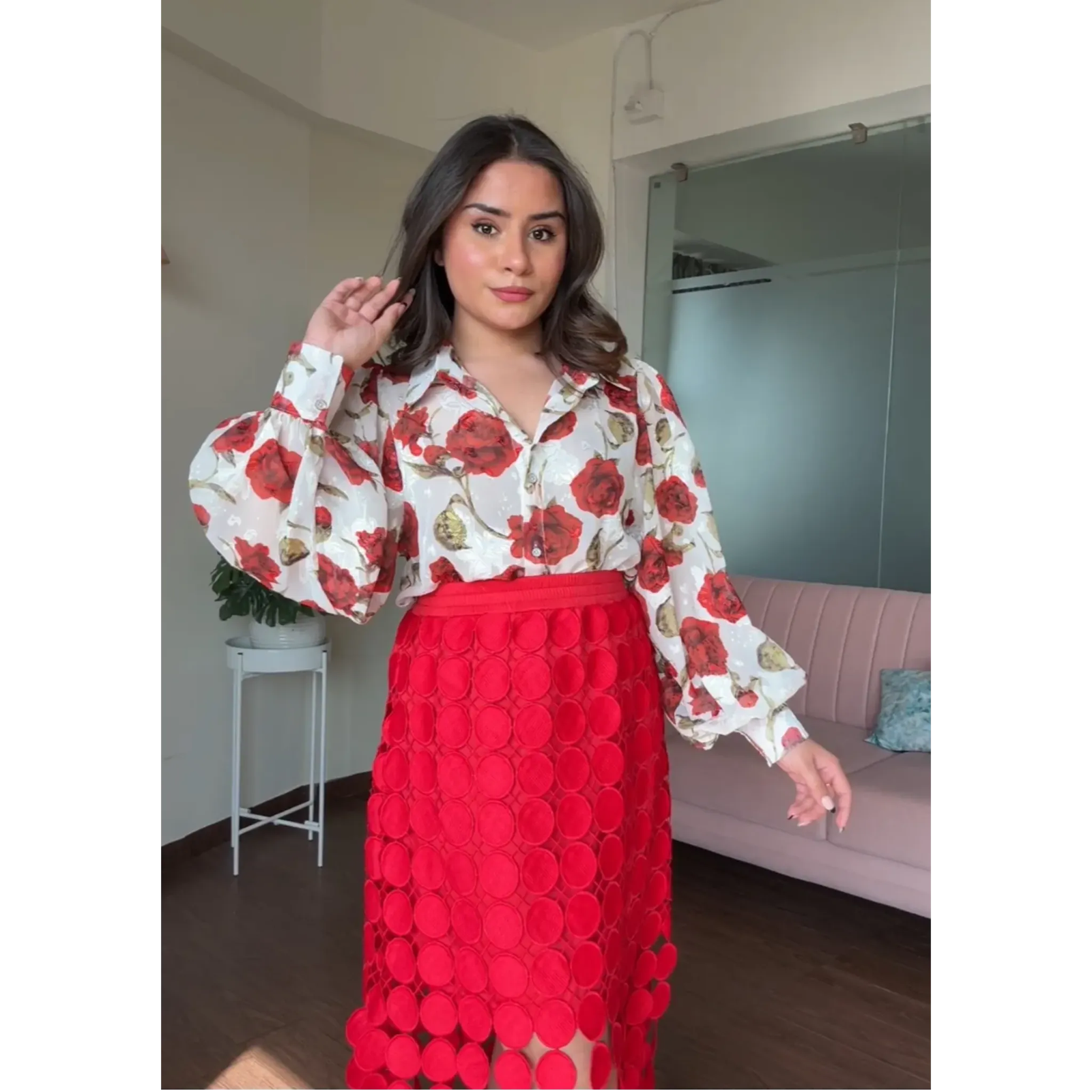 Rose Chiffon Textured Shirt