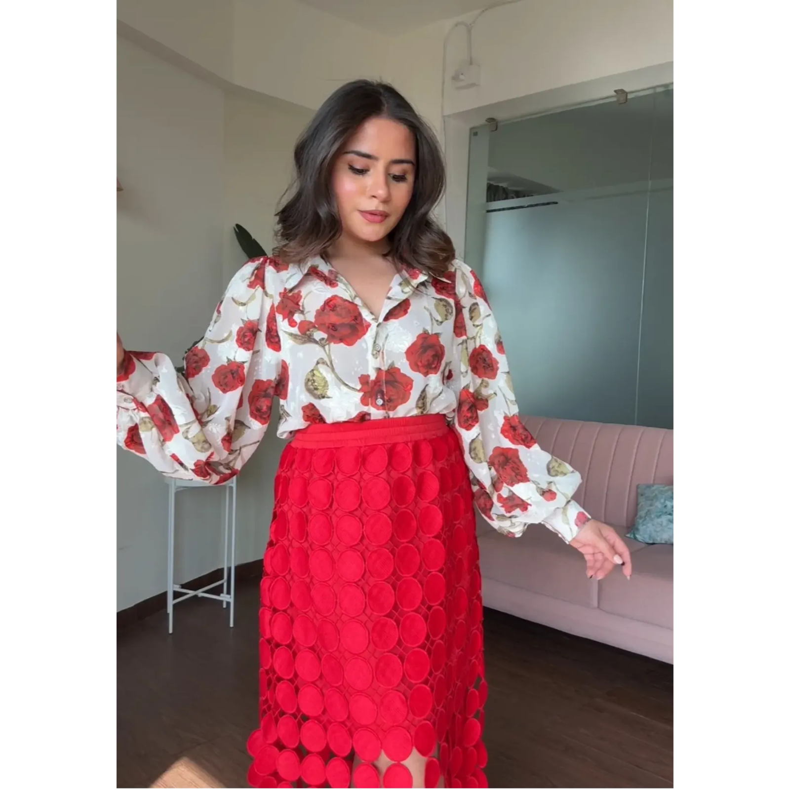 Rose Chiffon Textured Shirt