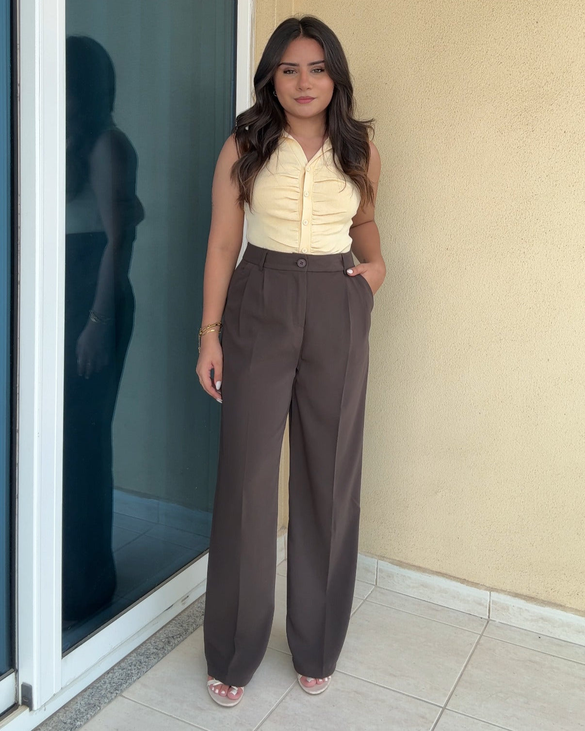 High Waisted Tailored Wide Leg Pants