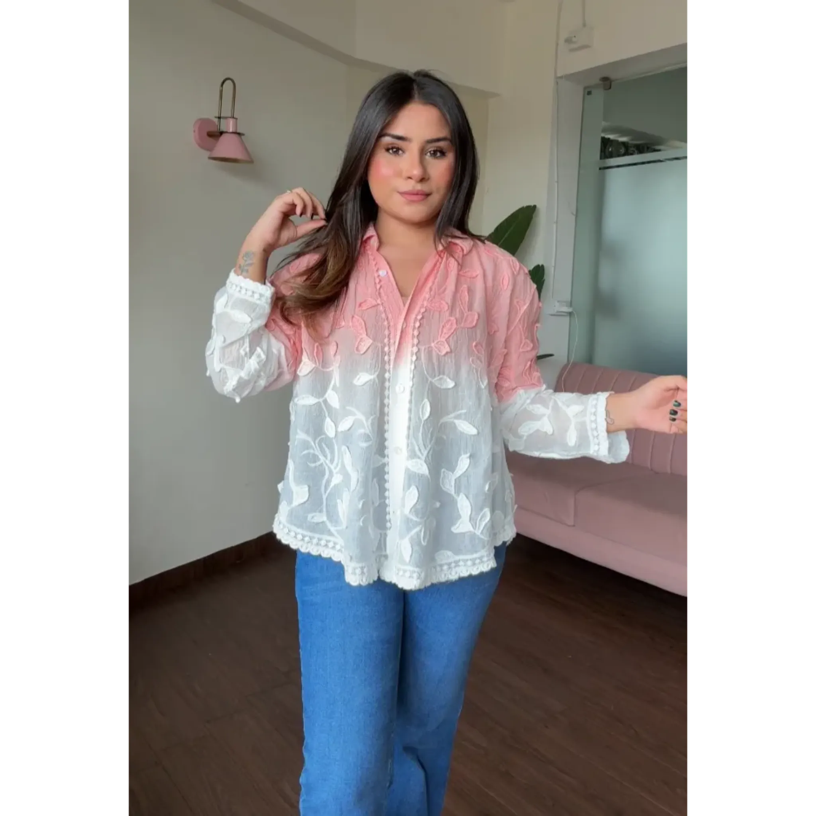 Tissue Ombre Embroidered Summer Shirt