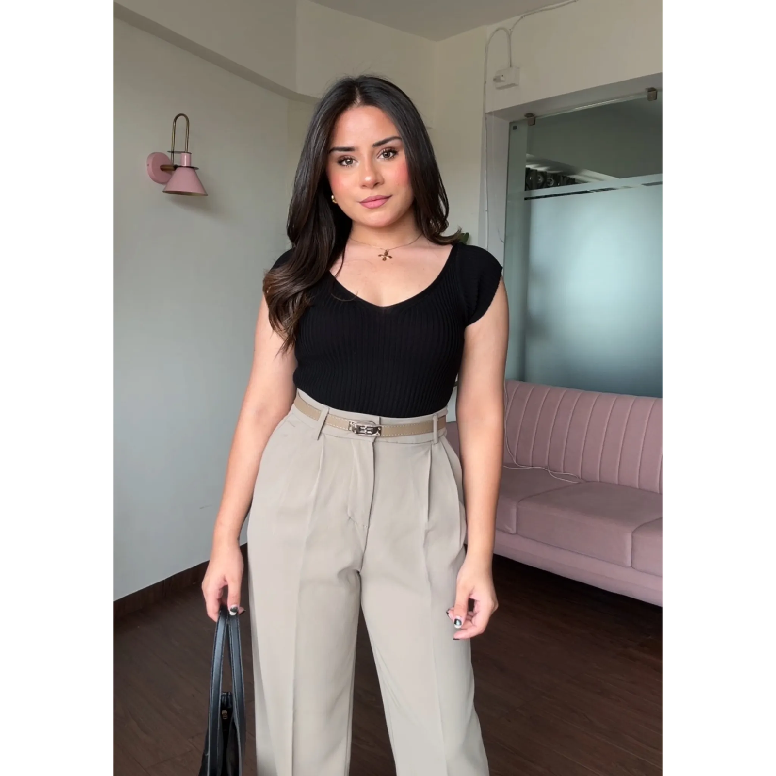 V Neck Ribbed Top With Belt