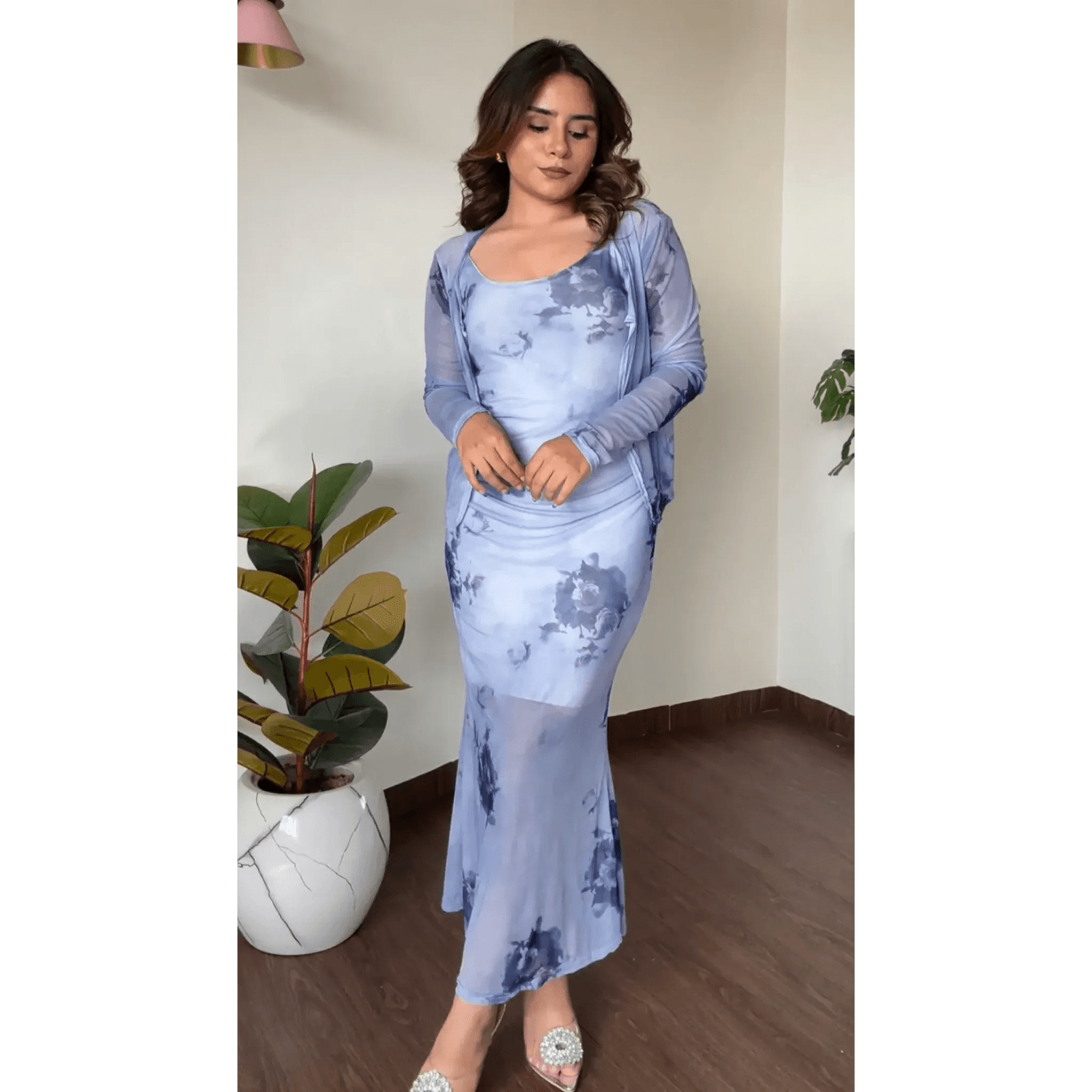 Modest Mesh Dress With Shrug