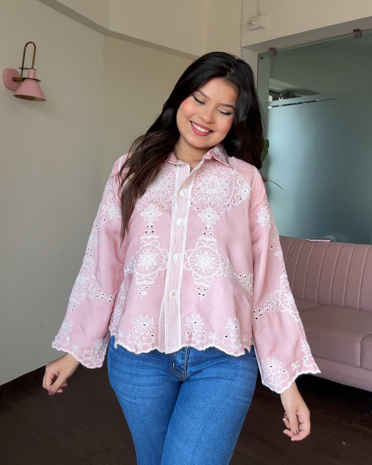 Chakra Cotton Contrast Embroidery Relaxed Fit Shirt