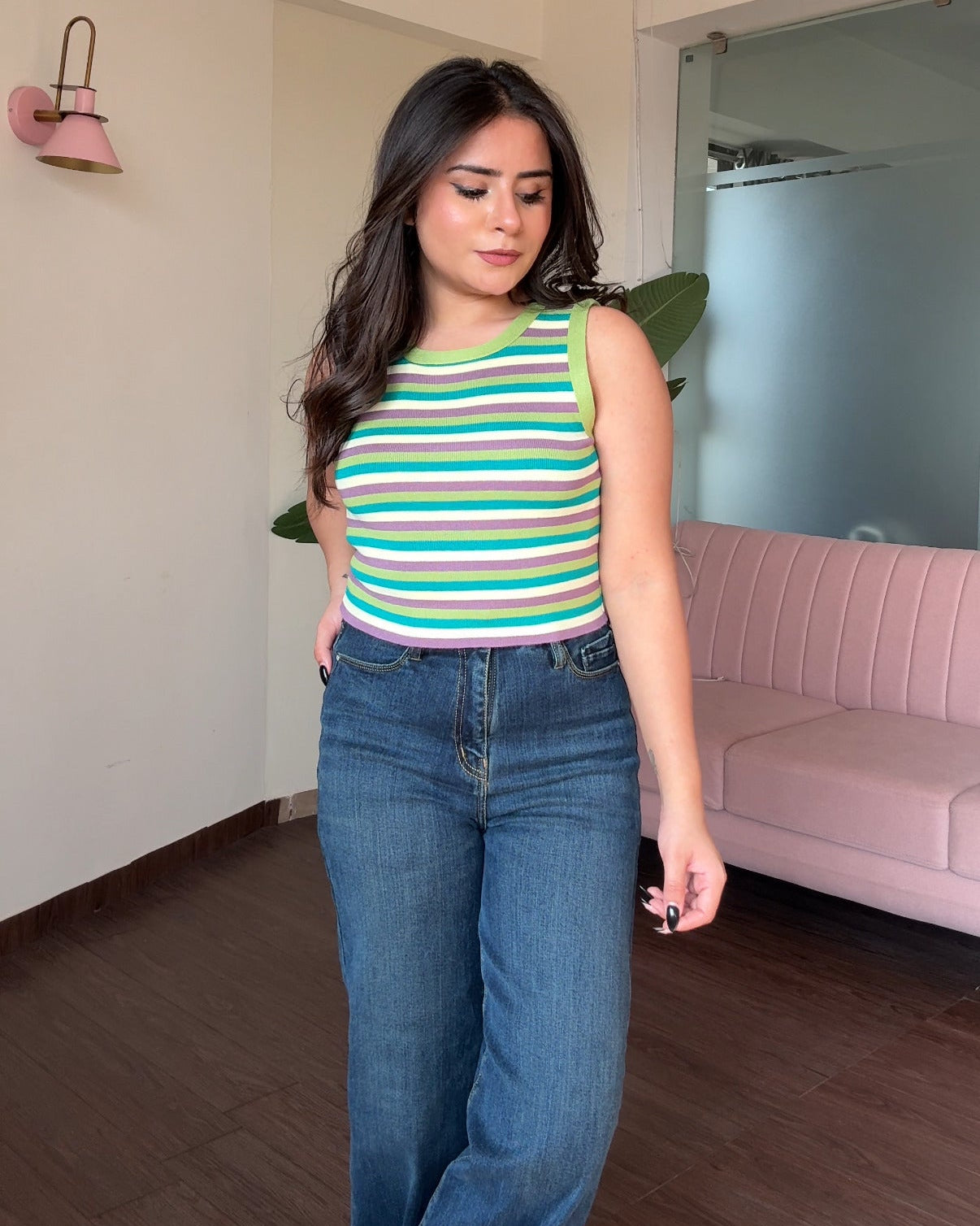 Round Neck Striped Cami Top