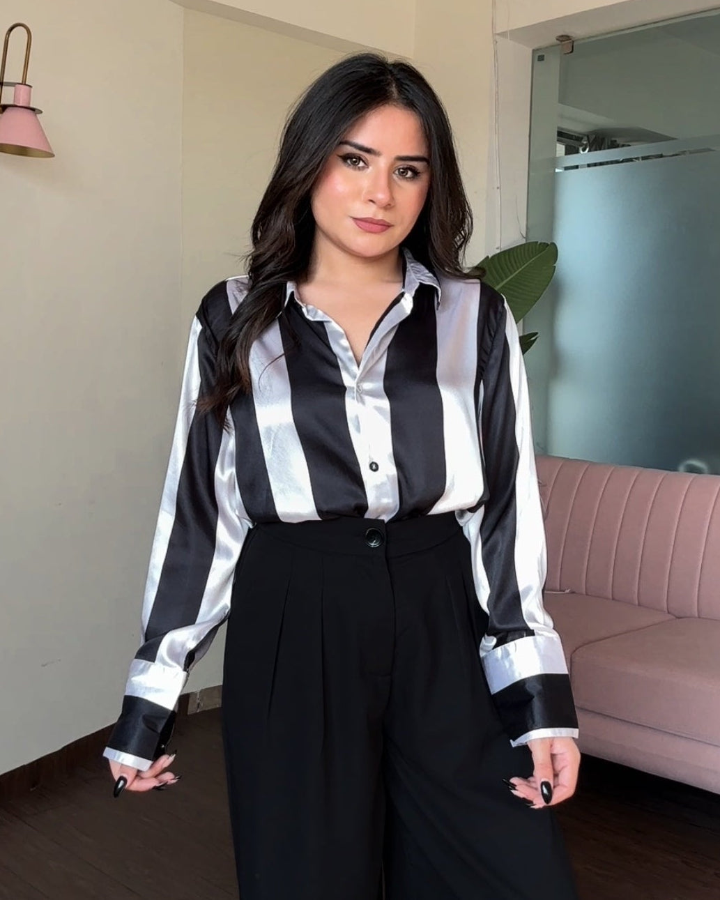 Black Striped Satin Shirt