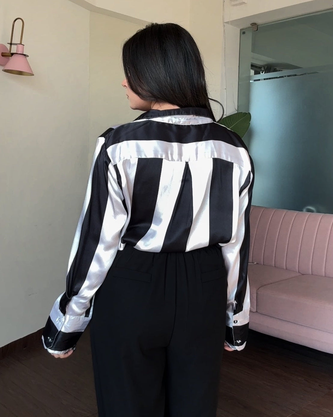 Black Striped Satin Shirt