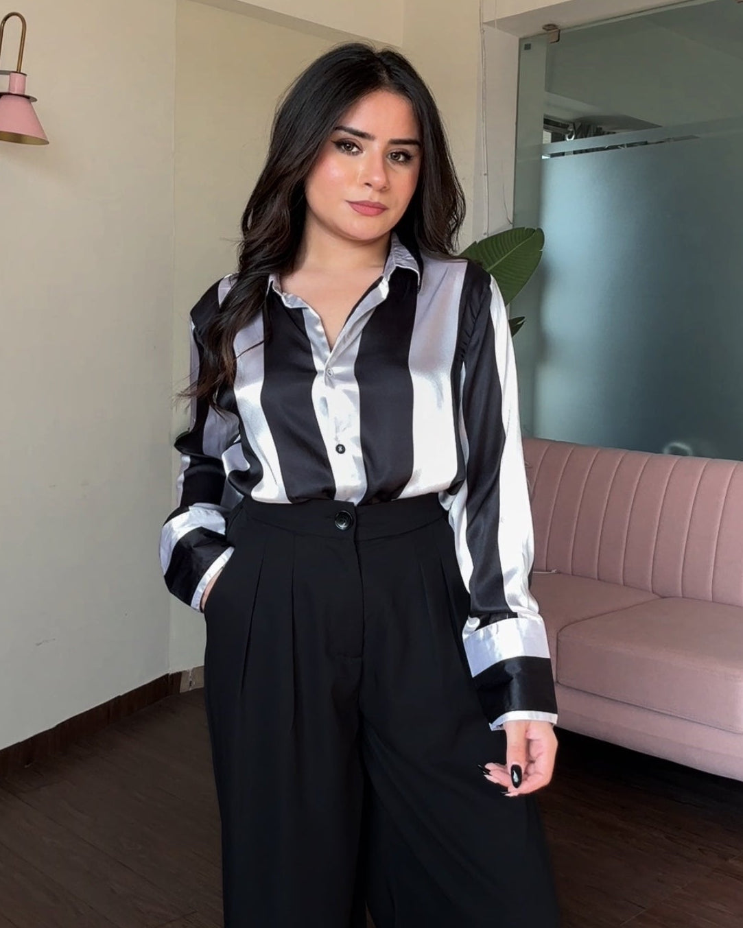 Black Striped Satin Shirt