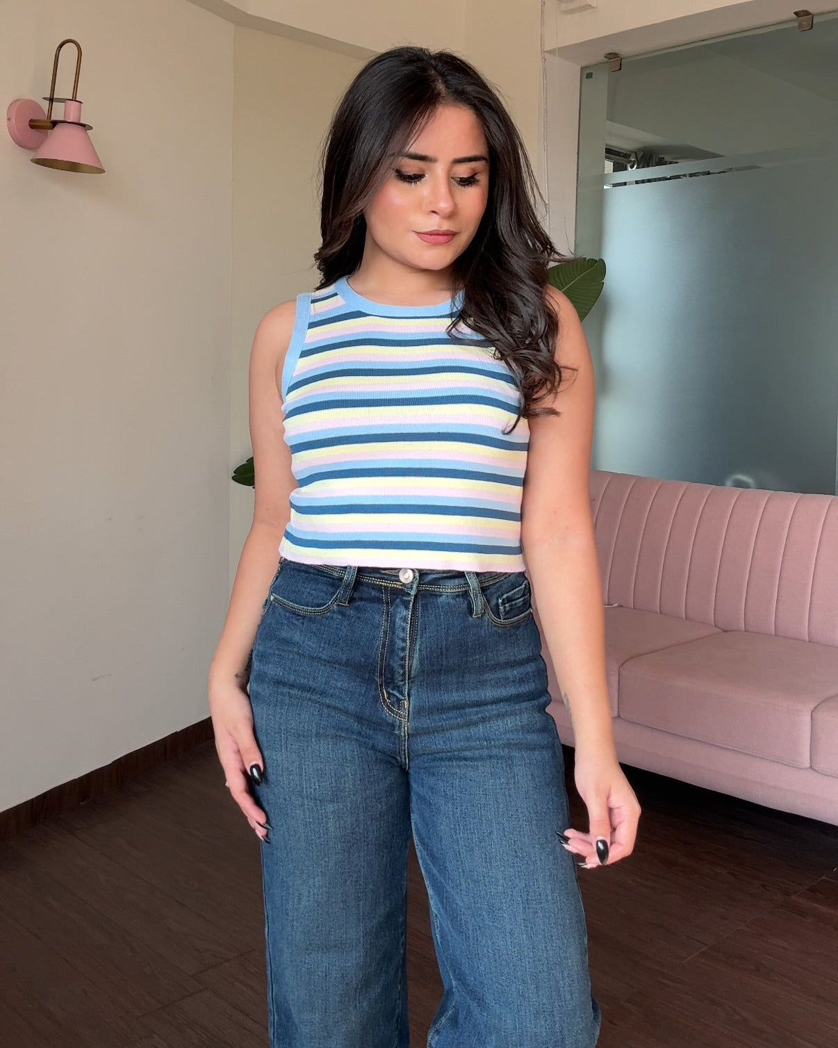 Round Neck Striped Cami Top