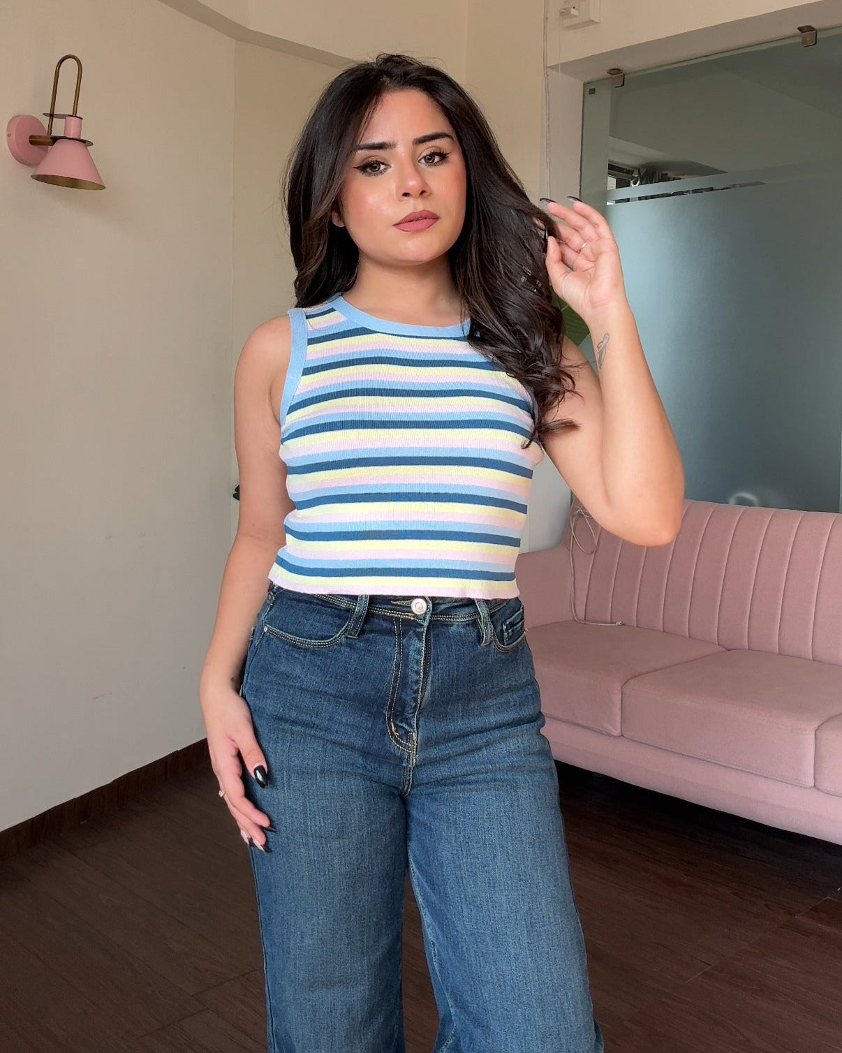 Round Neck Striped Cami Top