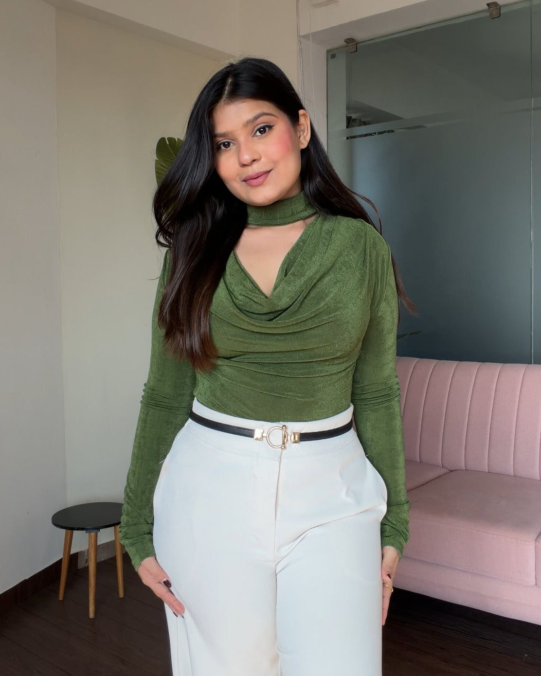 Choker Detailing Drapped Full Sleeve Top