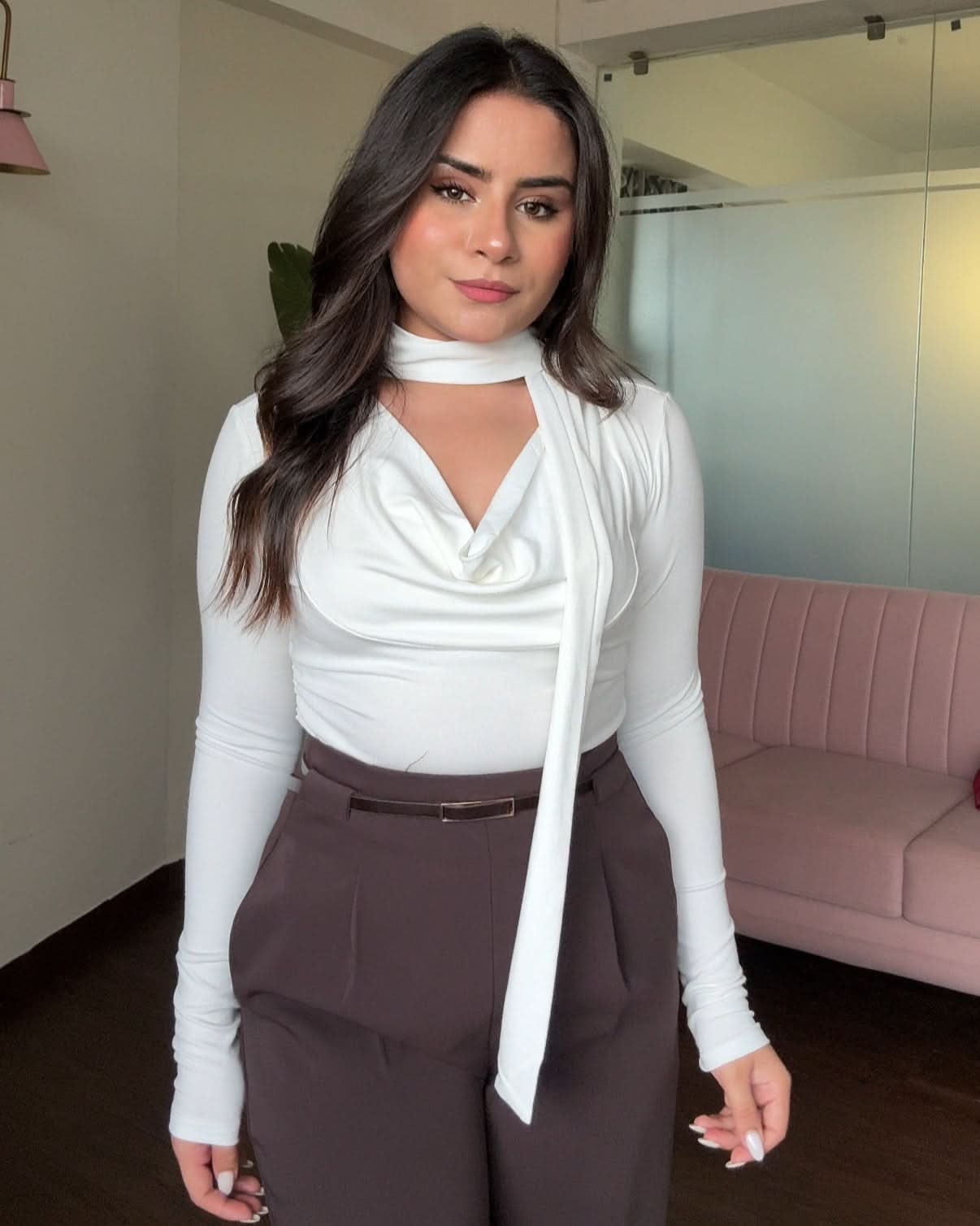 Full Sleeve Tie Up Cowl Neck Top