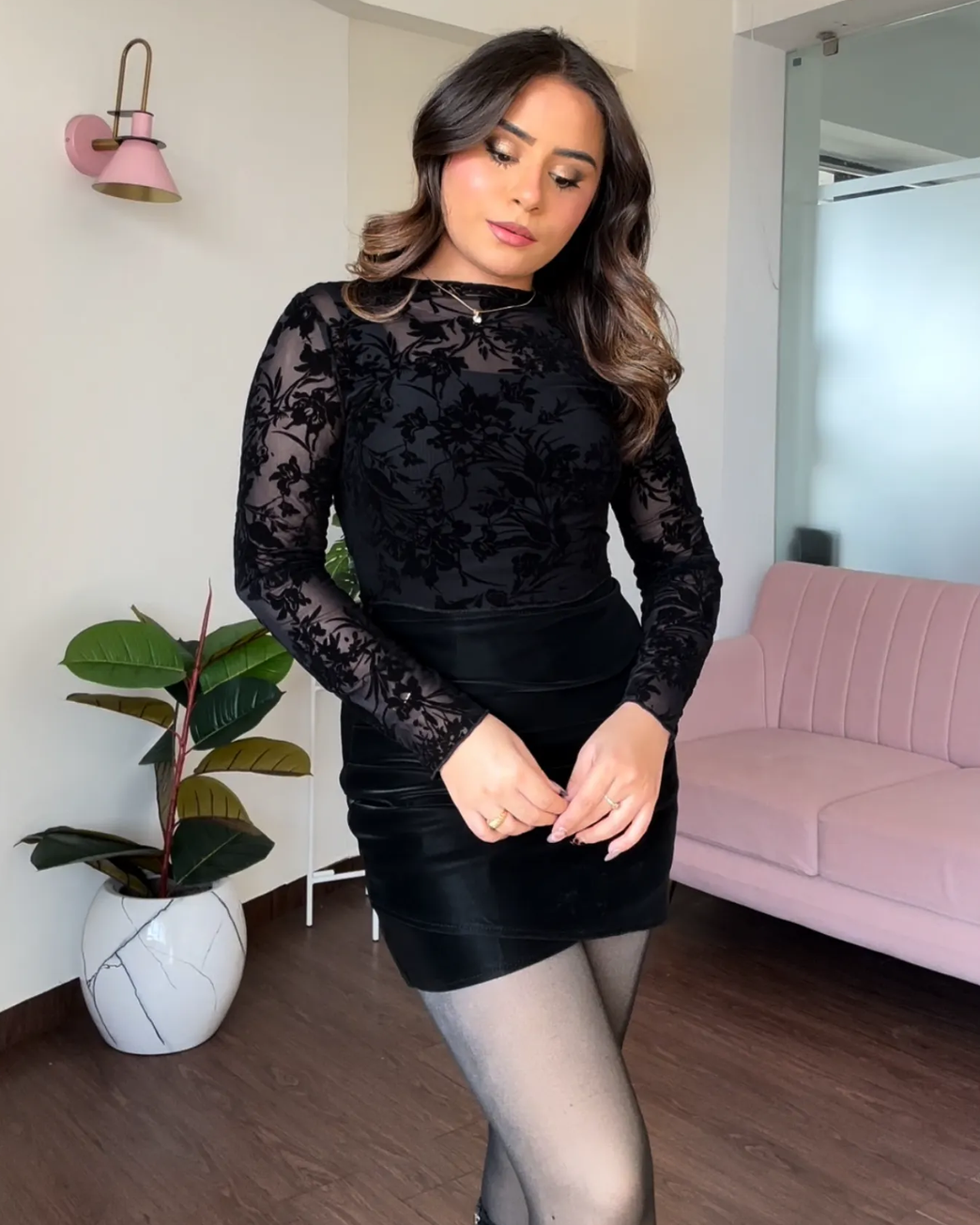 Sheer Velvet Mesh Top