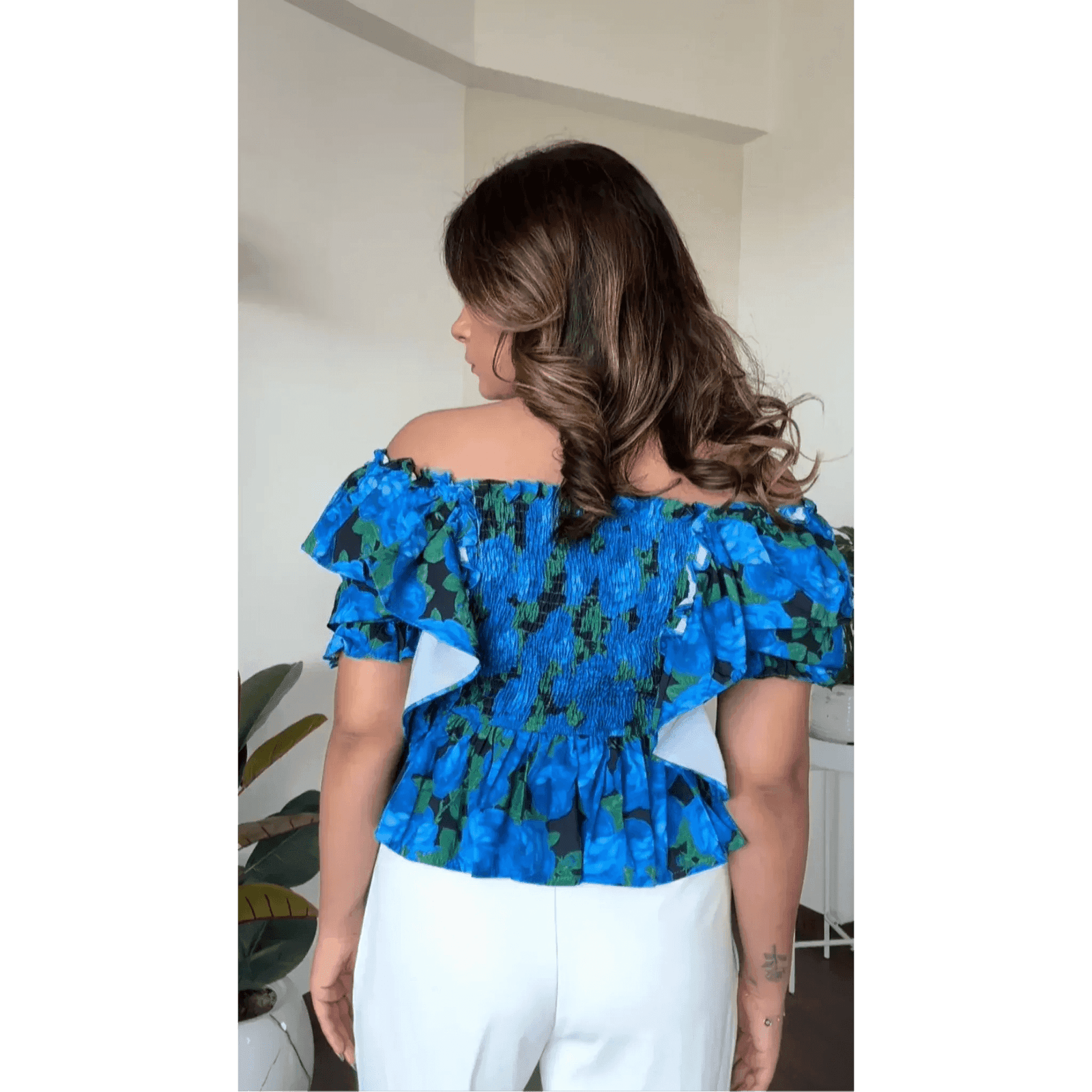 Off Shoulder Floral Smocked Top